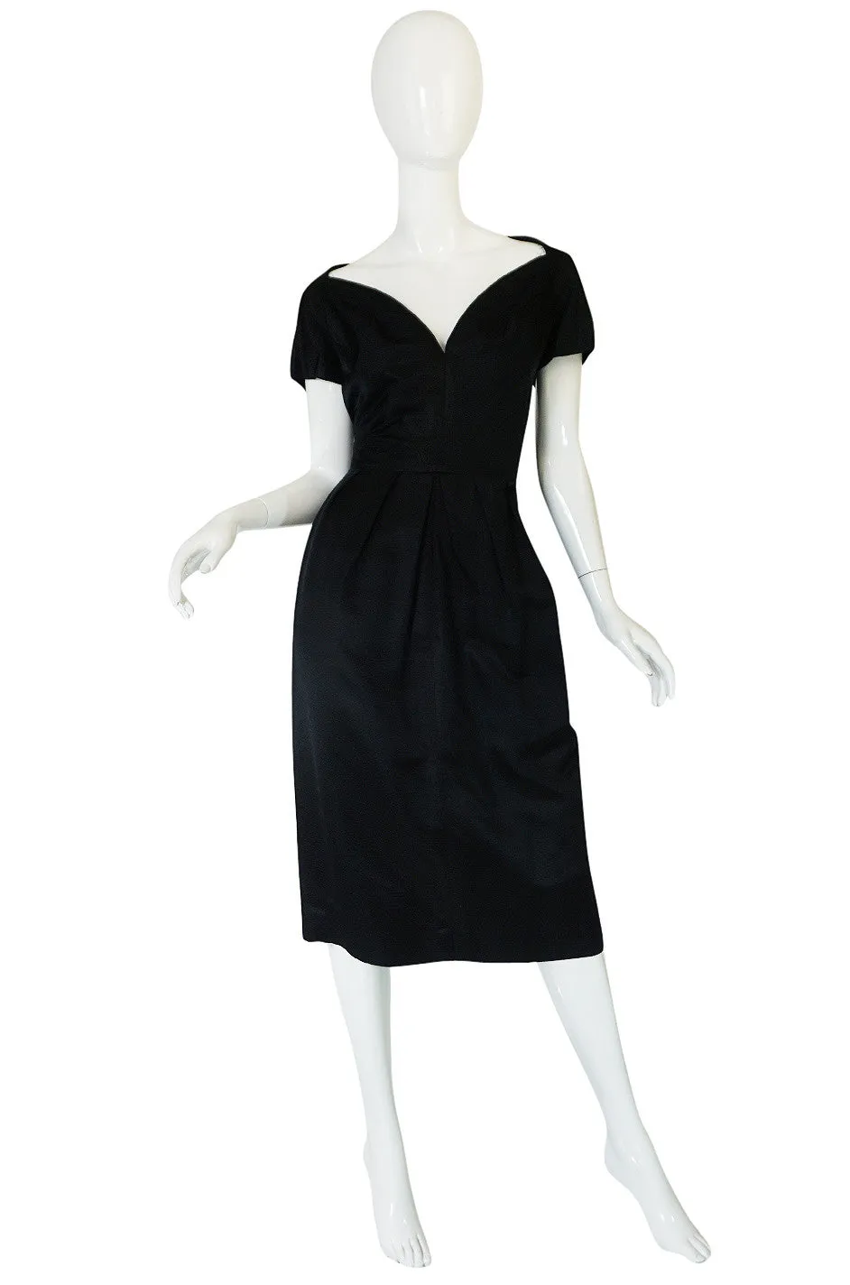 1950s Luis Estevez Black Silk Front Plunge Dress