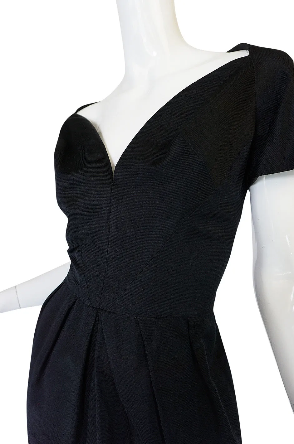 1950s Luis Estevez Black Silk Front Plunge Dress