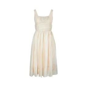 1960s Blanes Beige and White Polka Dot Chiffon Dress