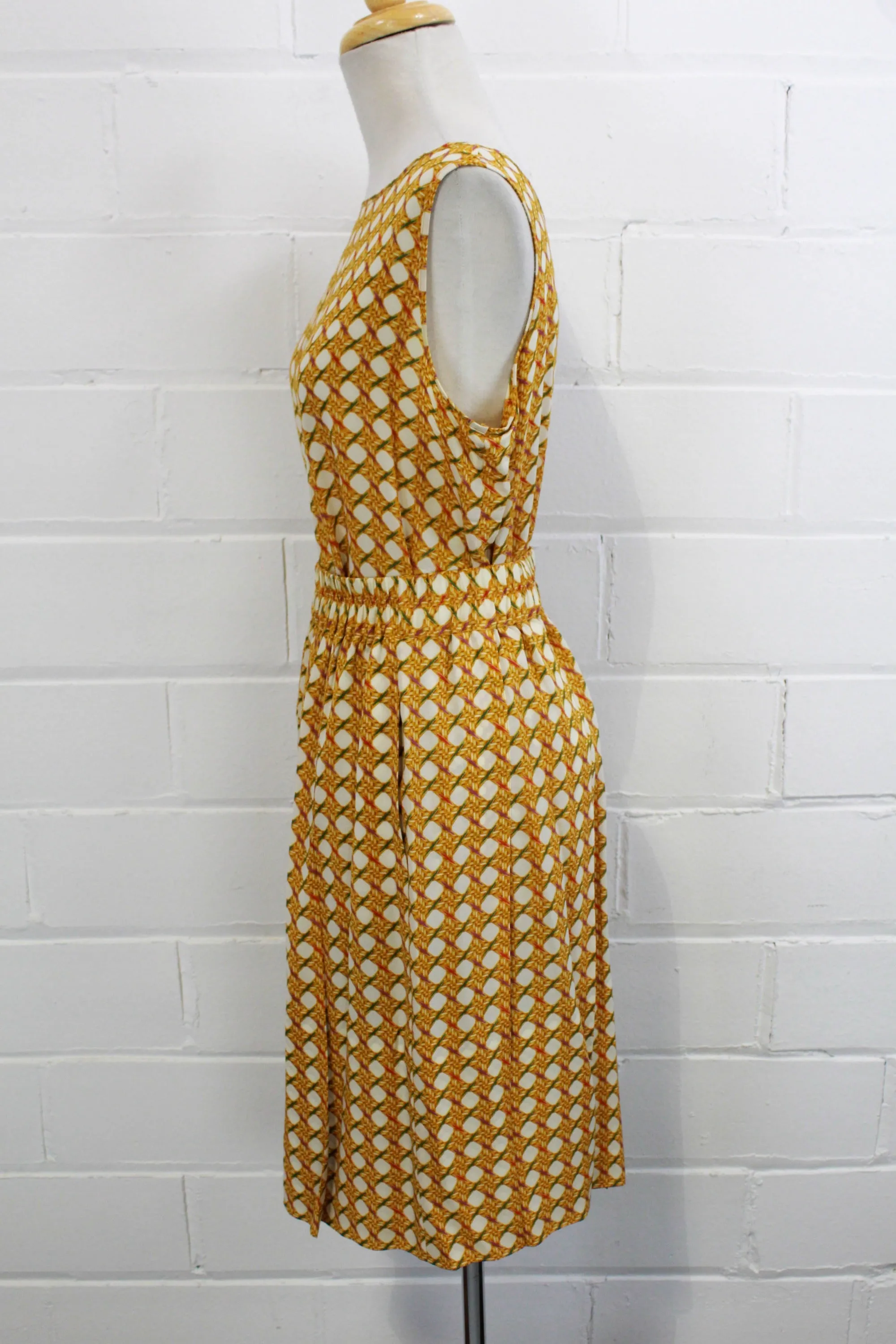 1980s Yellow Silk Bamboo Print Skirt and Top Set, Medium