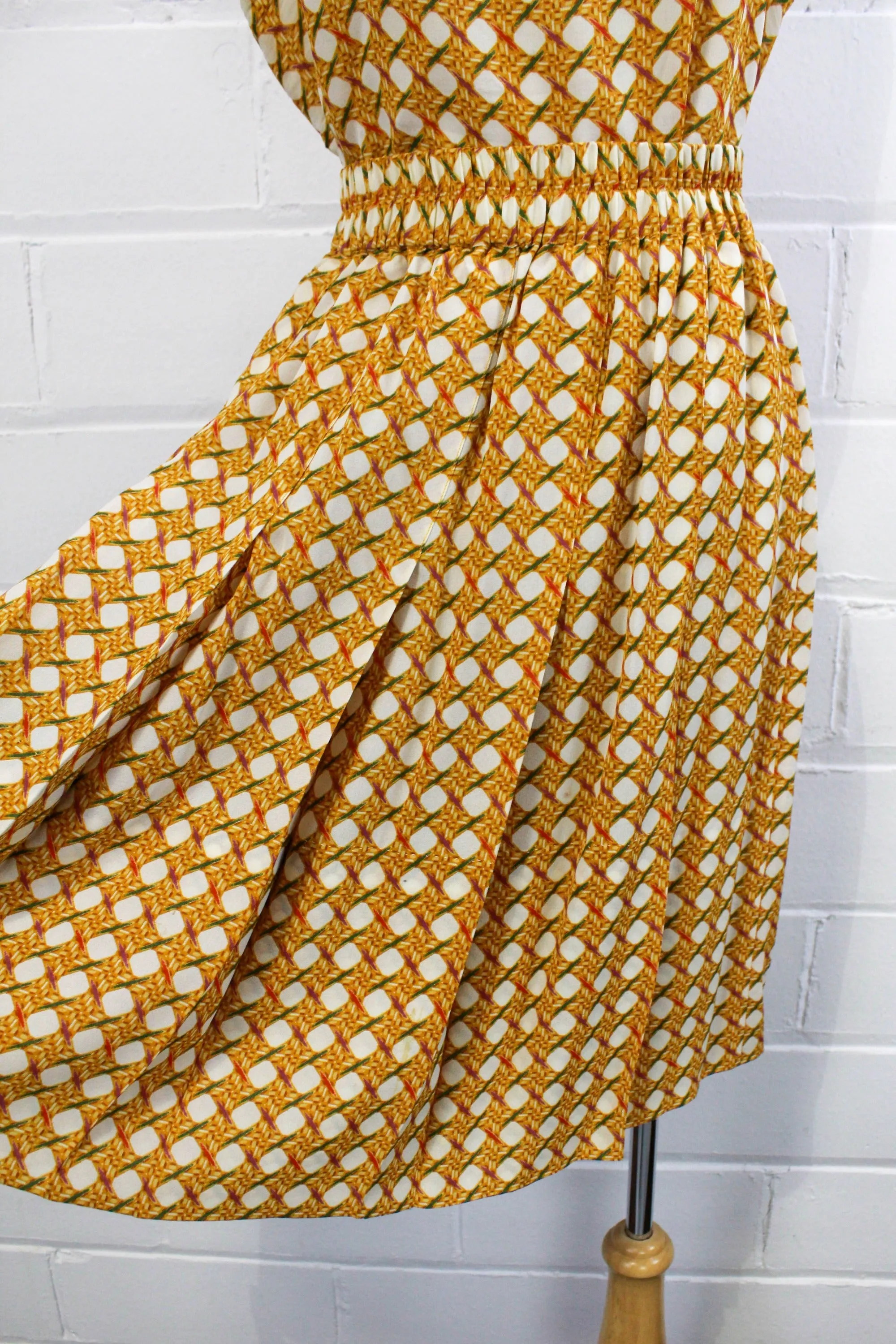 1980s Yellow Silk Bamboo Print Skirt and Top Set, Medium