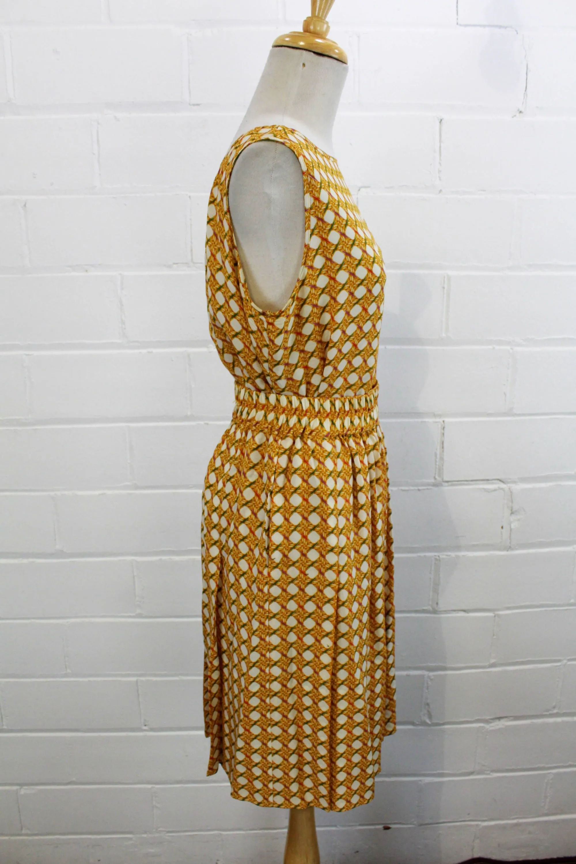 1980s Yellow Silk Bamboo Print Skirt and Top Set, Medium