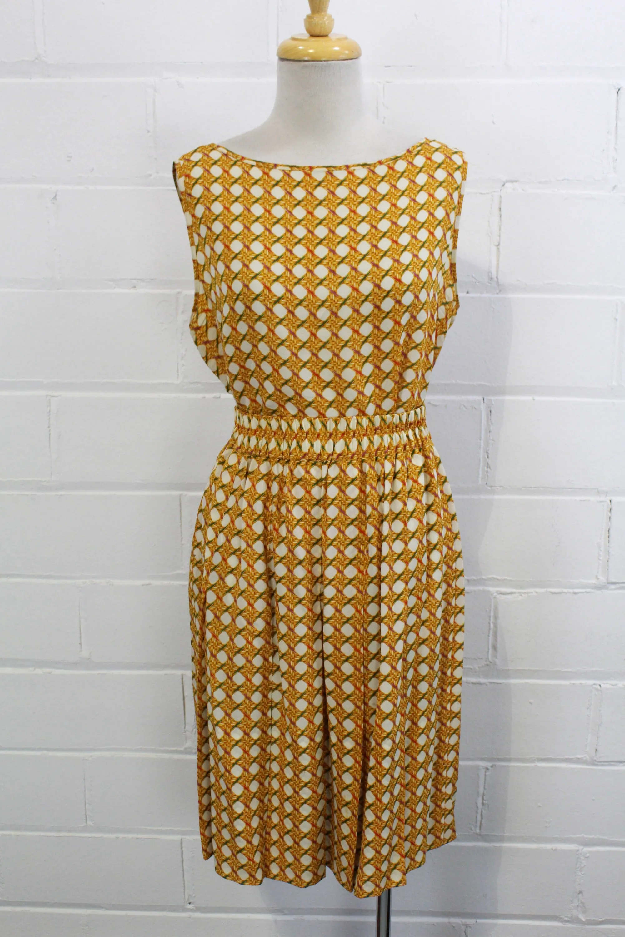 1980s Yellow Silk Bamboo Print Skirt and Top Set, Medium