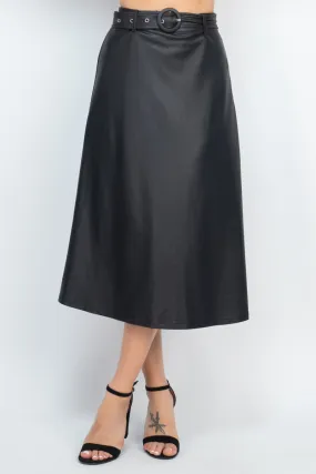 A-line Midi Leather Skirt