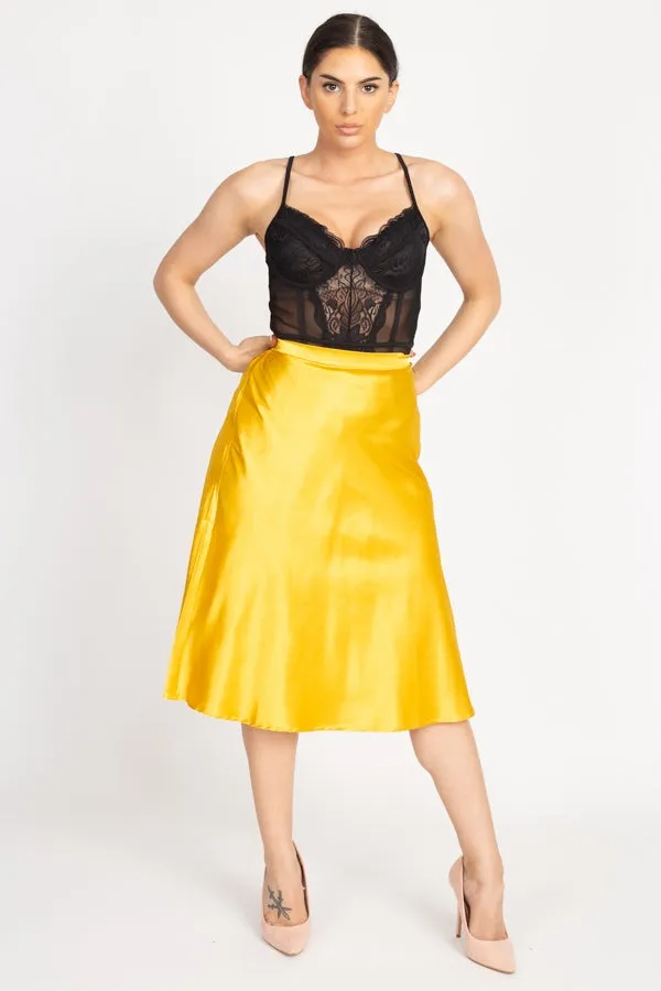 A-line Satin Midi Skirt