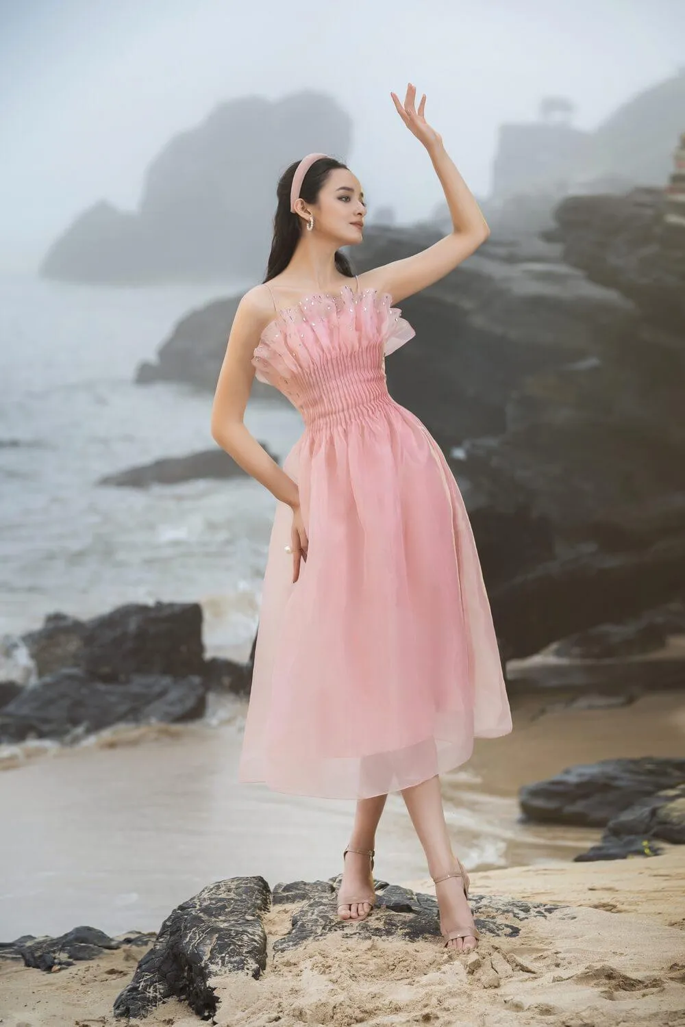 Abby Fit and Flare Square Neck Organza Dress