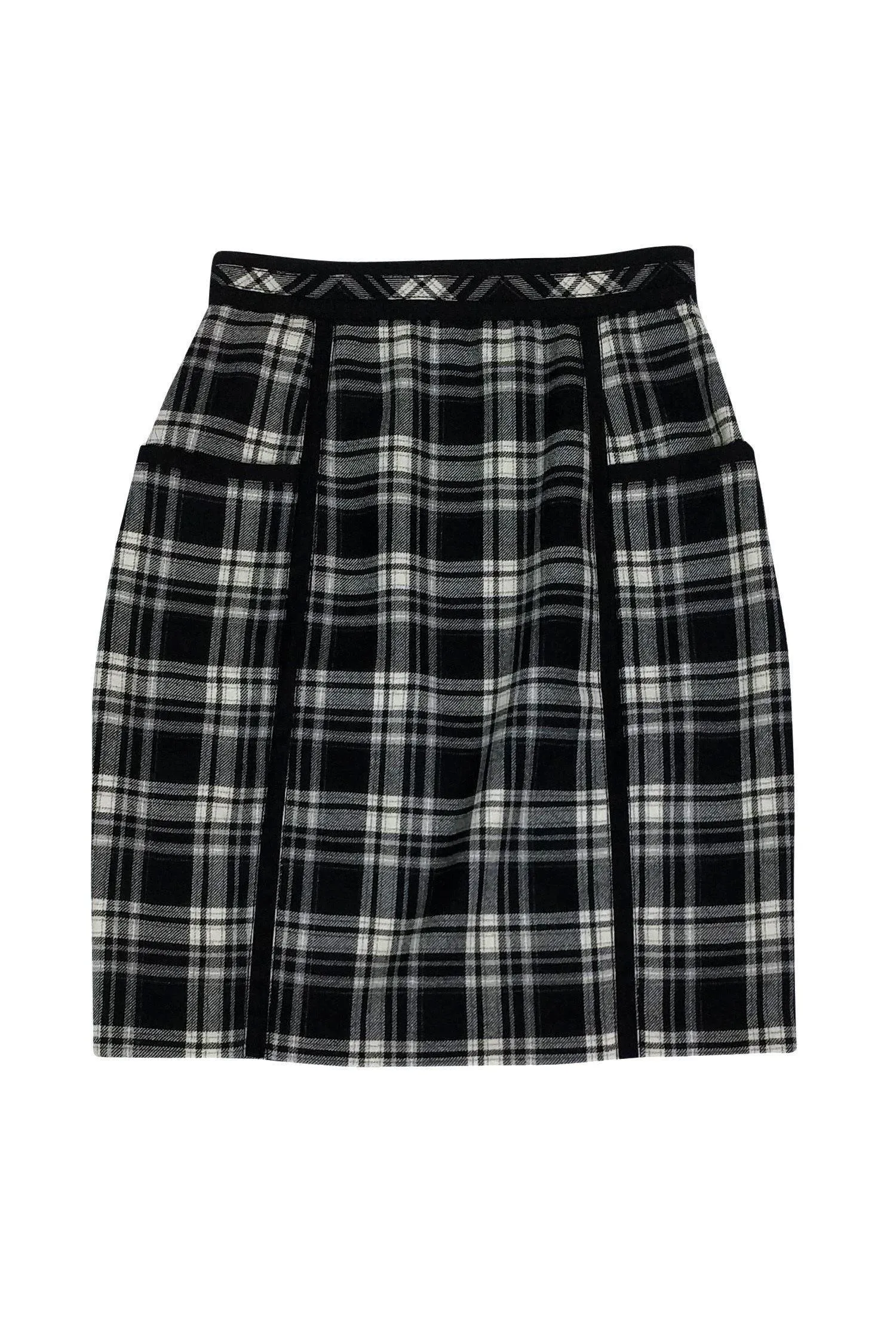 Adam Lippes - Black & White Plaid Wool Skirt Sz 4