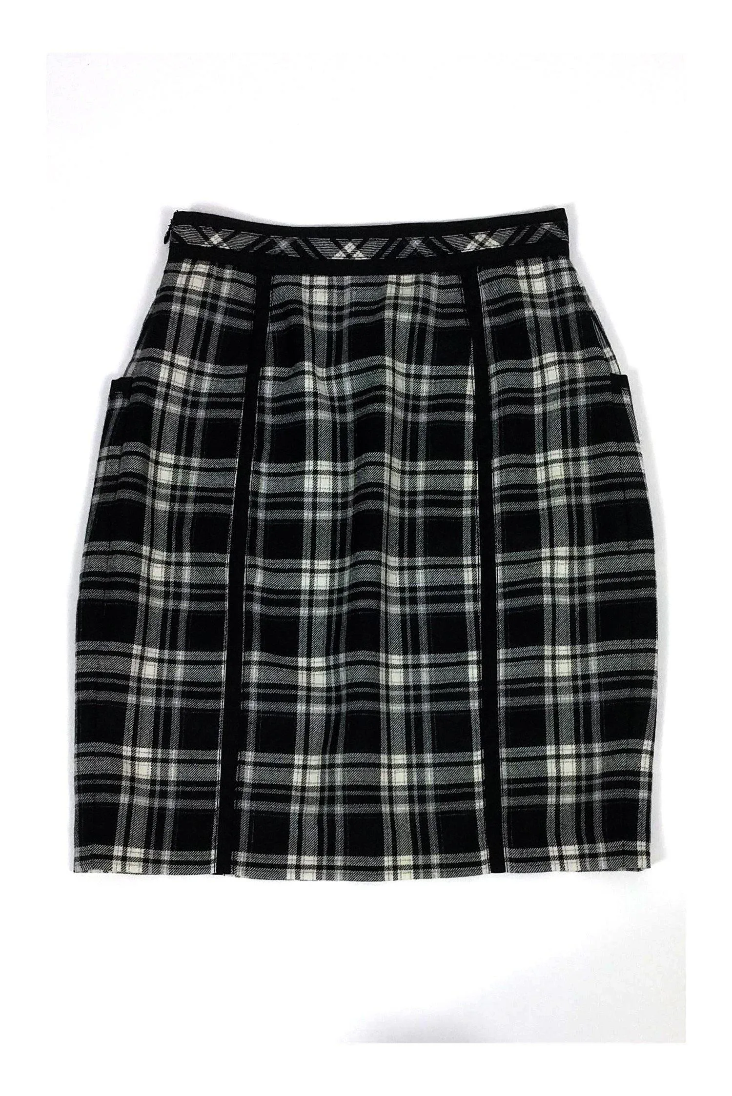 Adam Lippes - Black & White Plaid Wool Skirt Sz 4