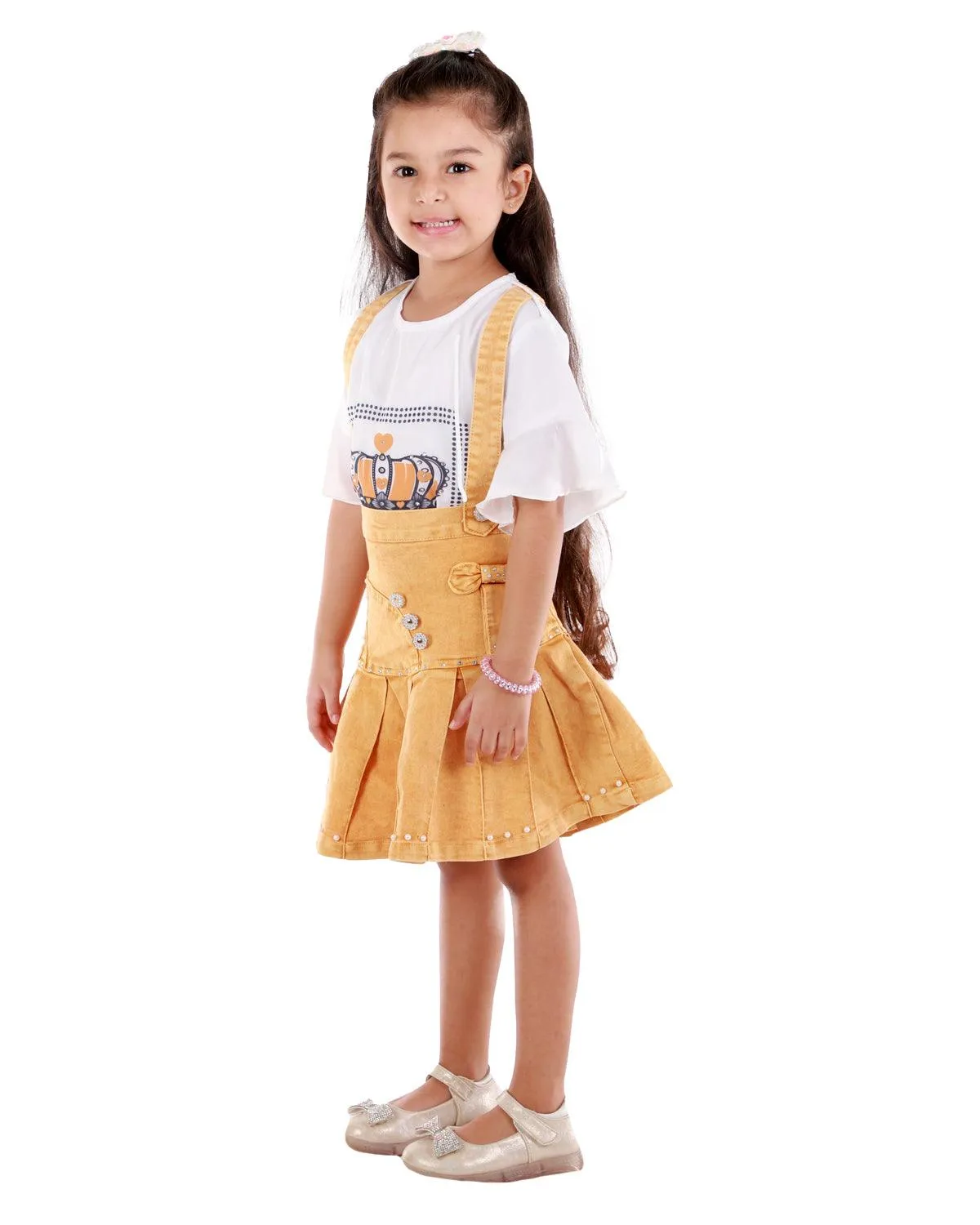 Ahhaaaa Kids Cotton Blend Top with Denim Skirt for Baby Girls