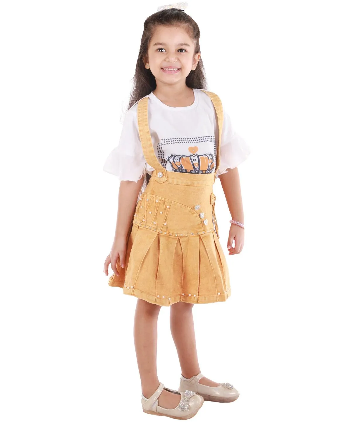 Ahhaaaa Kids Cotton Blend Top with Denim Skirt for Baby Girls