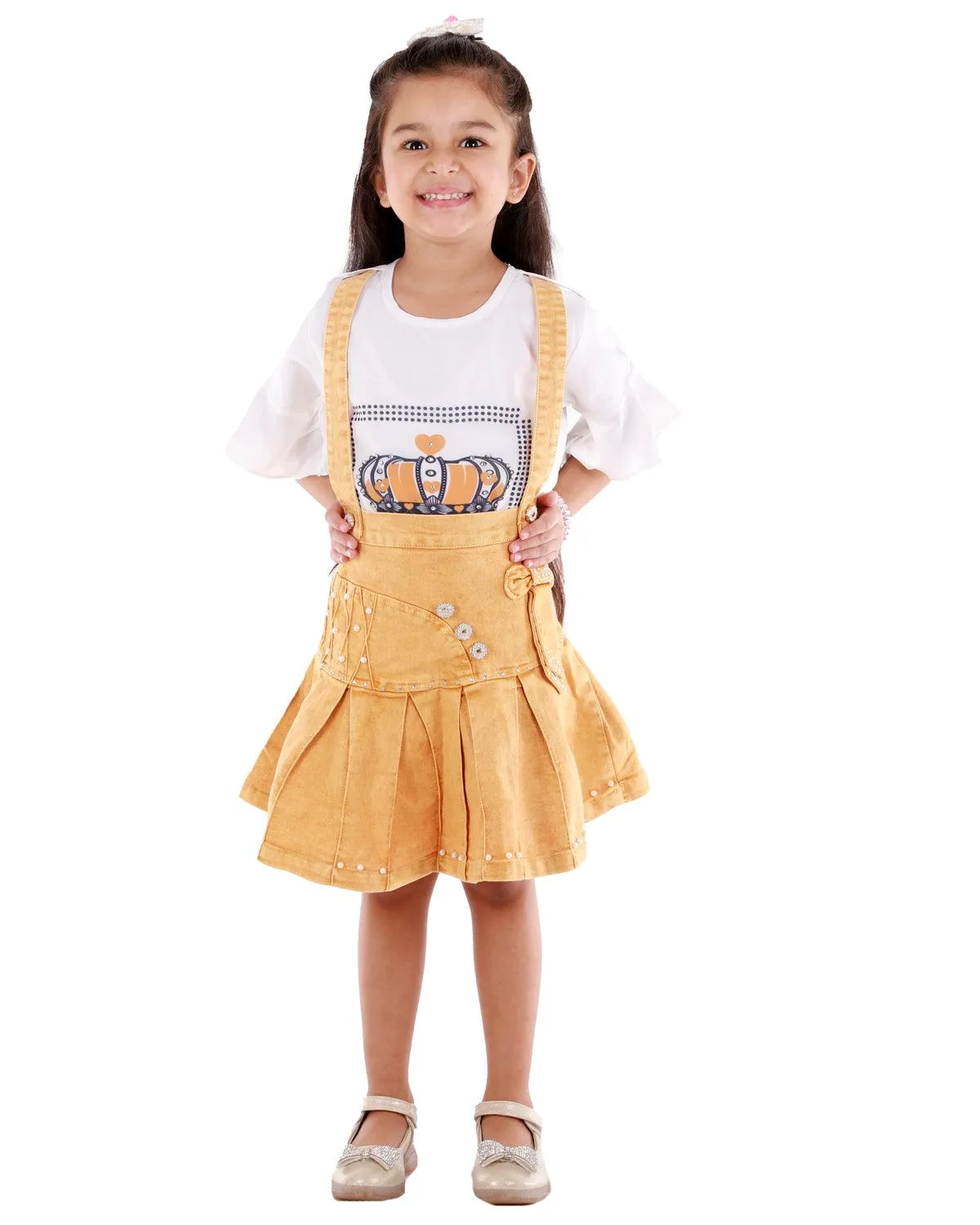 Ahhaaaa Kids Cotton Blend Top with Denim Skirt for Baby Girls