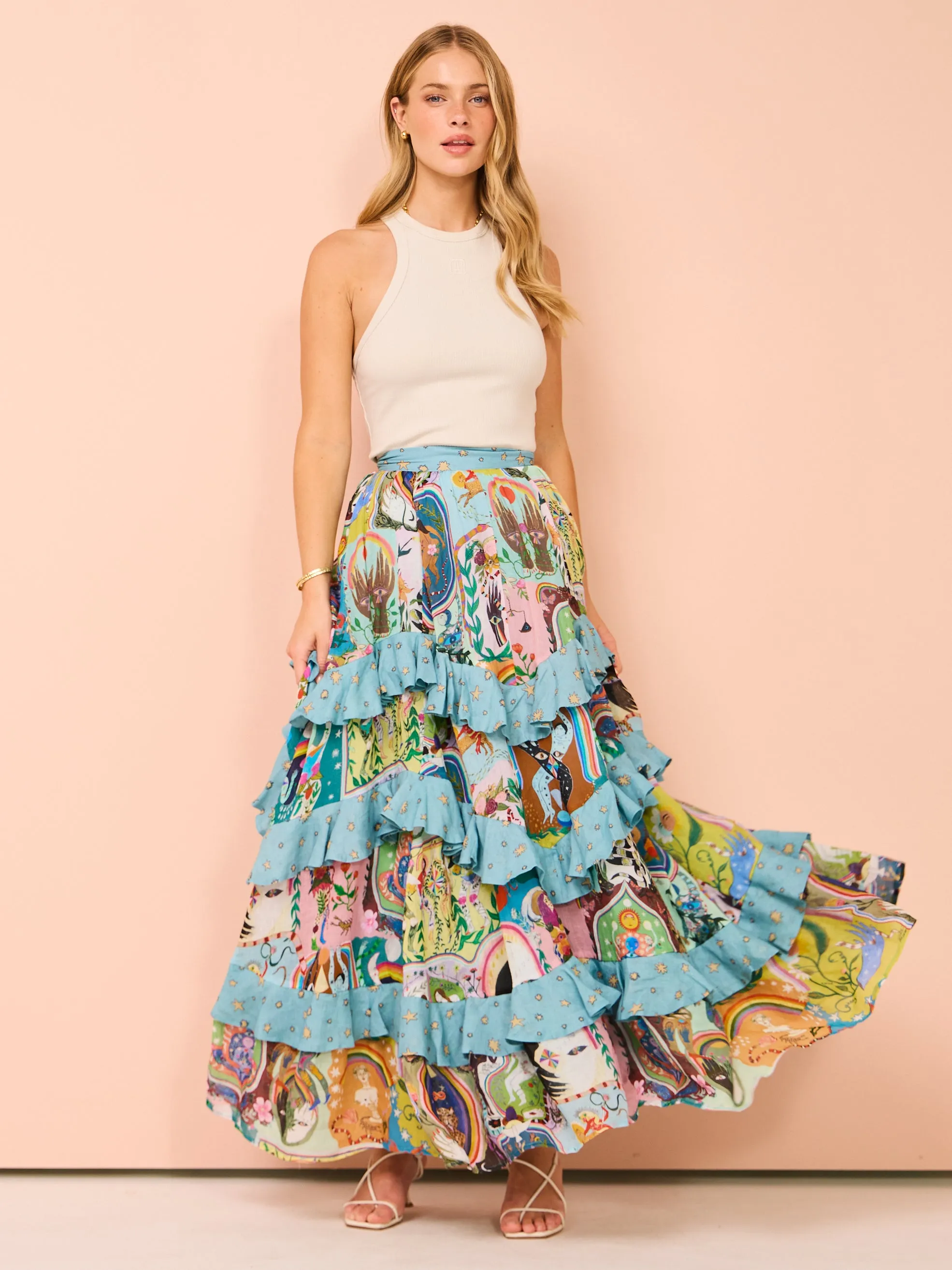 Alemais Evergreen Tiered Ruffled Skirt in Multi