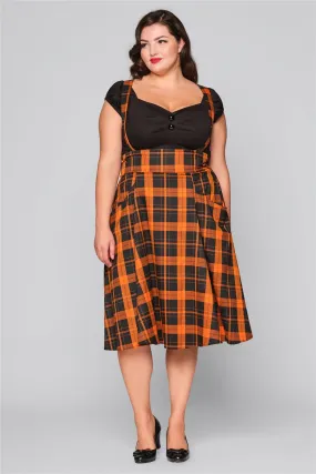 Alexa Black and Orange Pumpkin Check Suspender Skirt