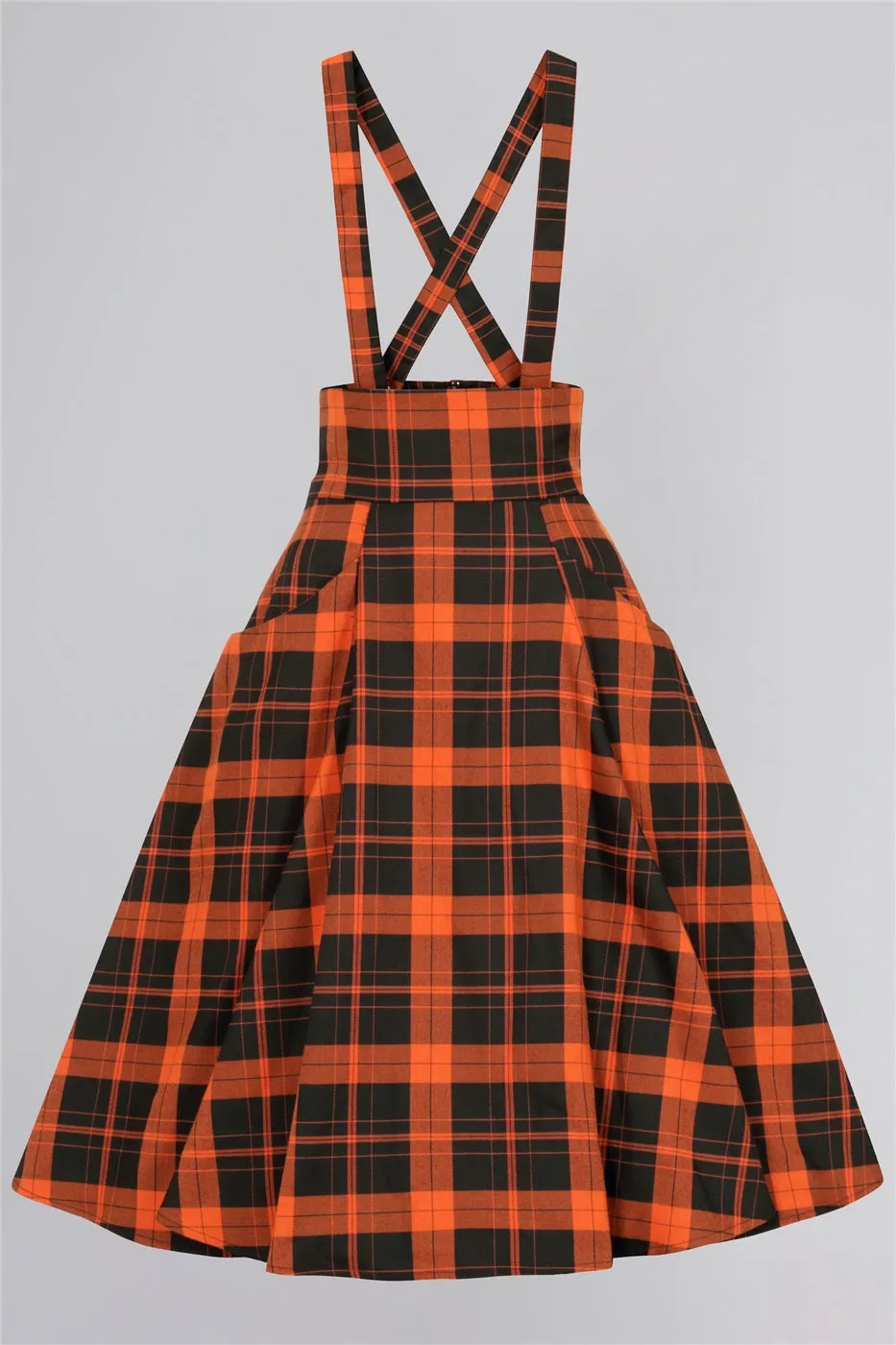 Alexa Black and Orange Pumpkin Check Suspender Skirt