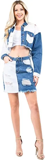 American Bazi Women's Color-Patch Denim Skirt