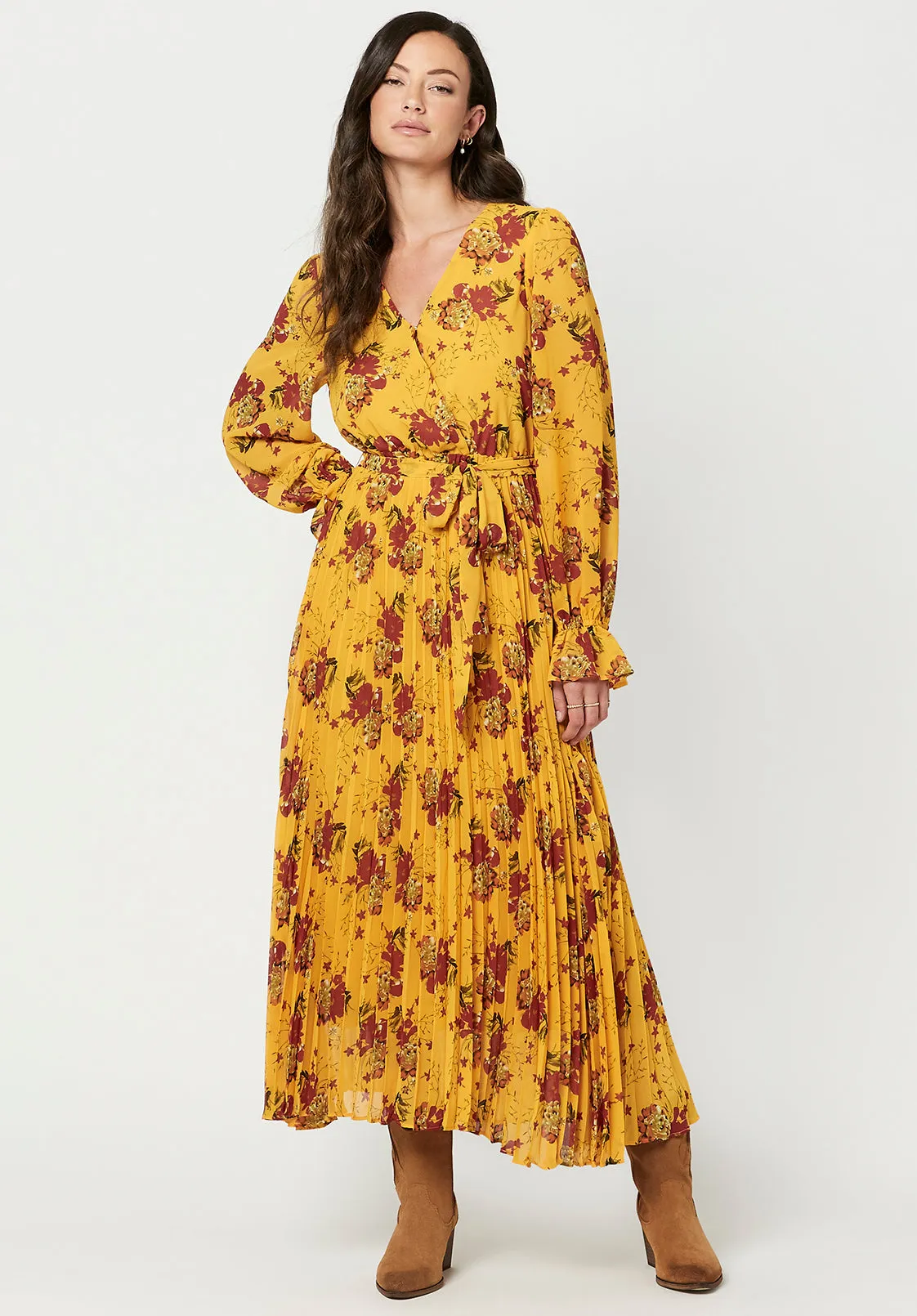 Angelique Women's Bell Sleeve Dress in Golden Floral - WD0346F