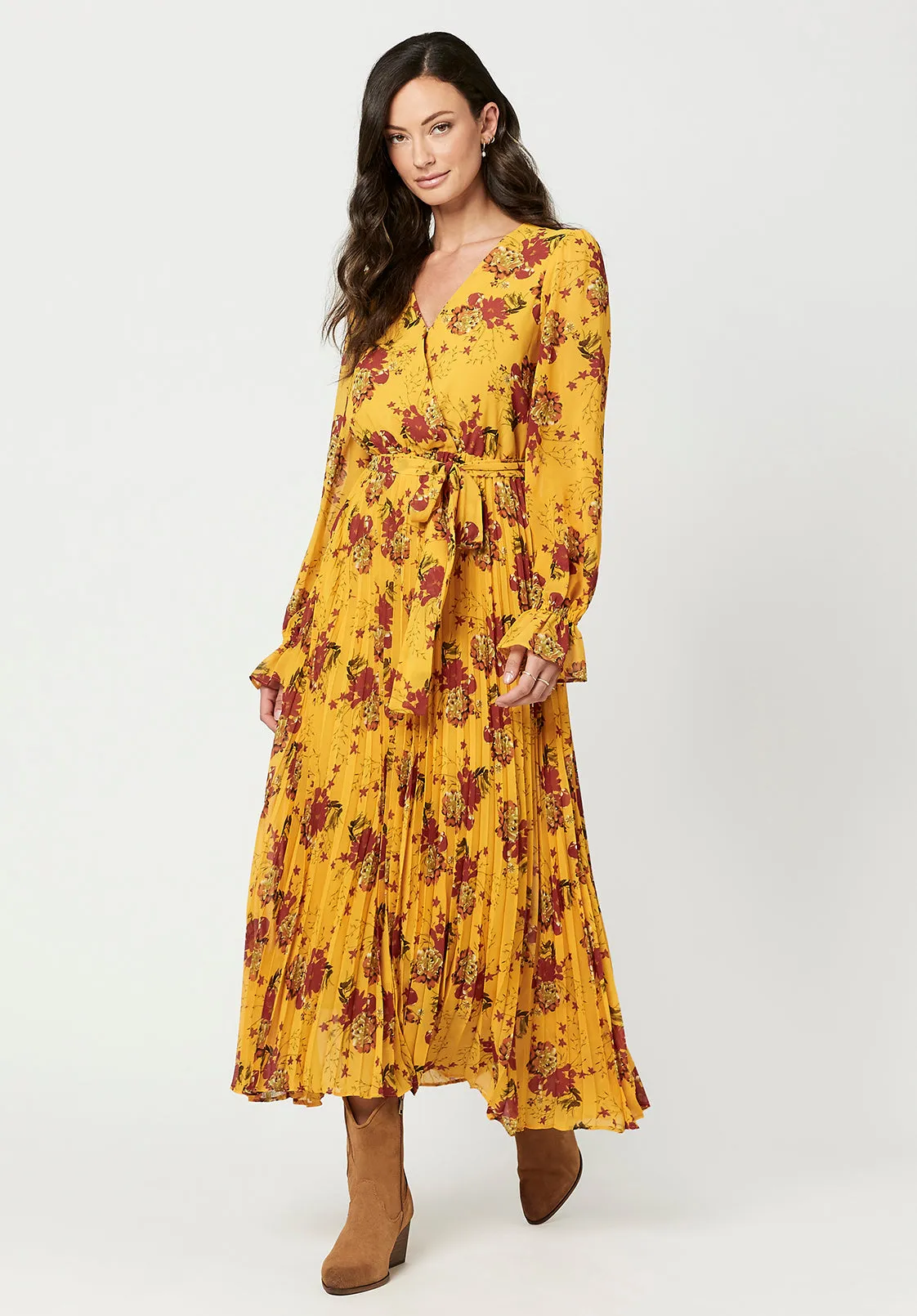 Angelique Women's Bell Sleeve Dress in Golden Floral - WD0346F