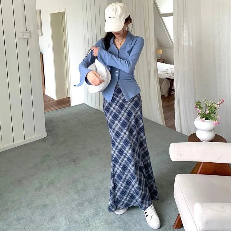 Annie Blue Plaid Maxi Skirt