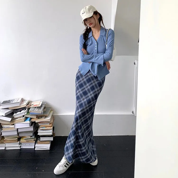 Annie Blue Plaid Maxi Skirt