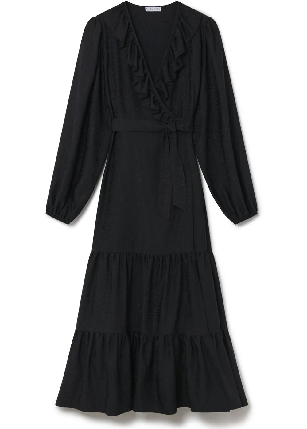 Another Sunday Dahlia Jaquard 70's Wrap Midi Dress Black