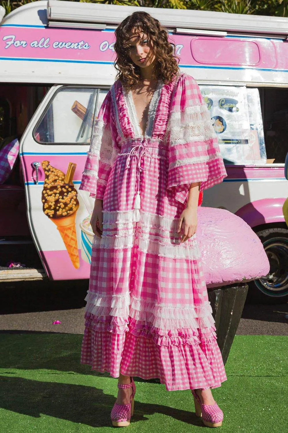 Aurora Maxi DRESS/DUSTER - Charm your way in Pink Gingham