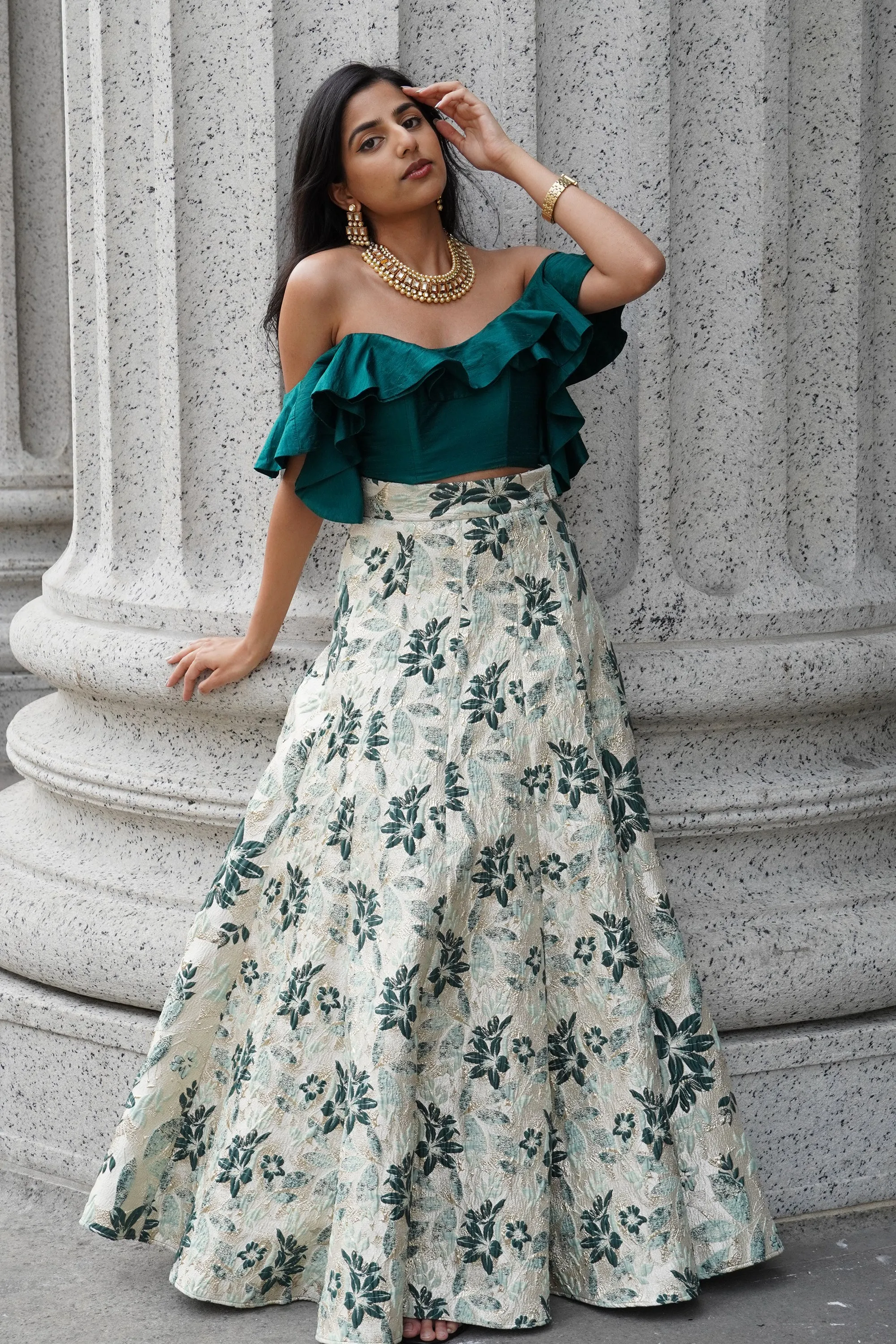 AVNI Green and Mint Floral Jacquard Skirt (reFresh)