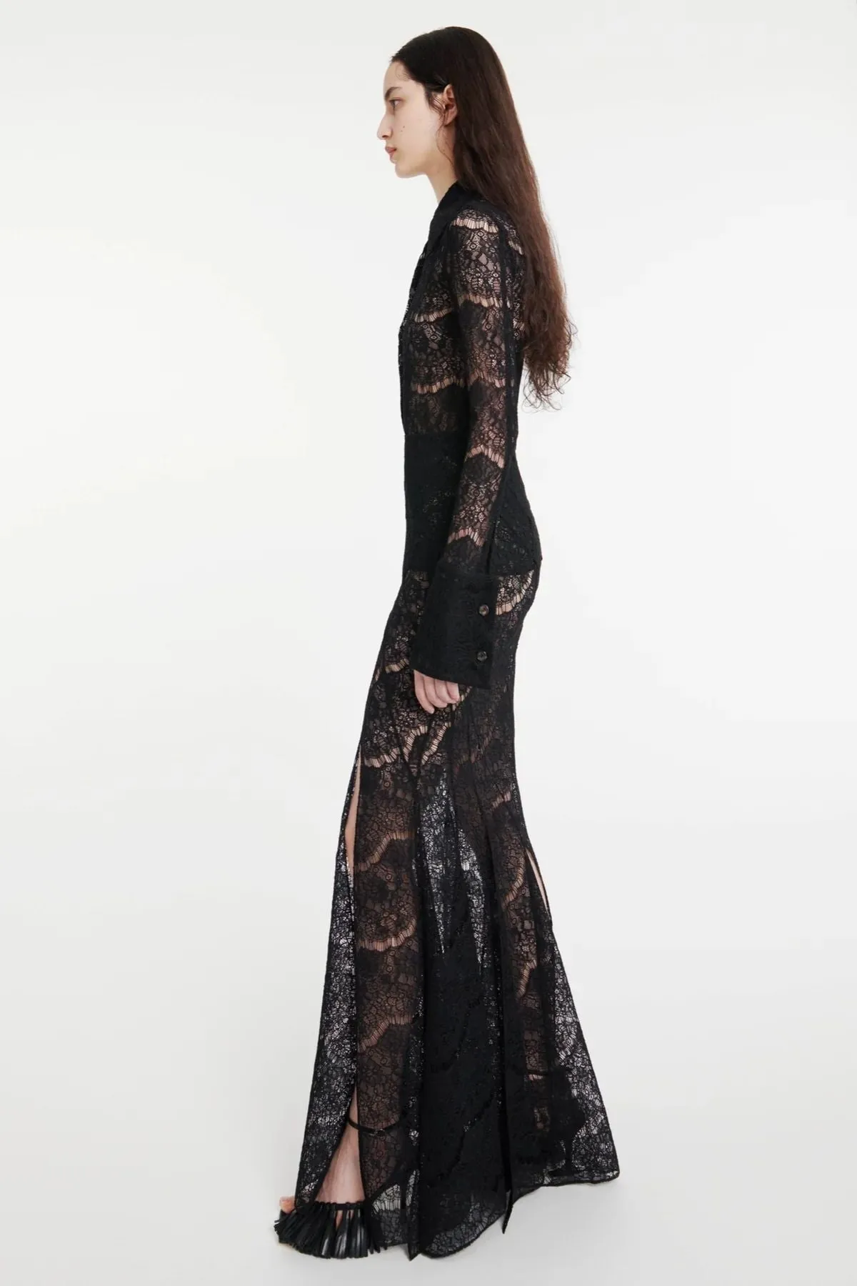 A.W.A.K.E Mode Lace Twisted Maxi Skirt - Black