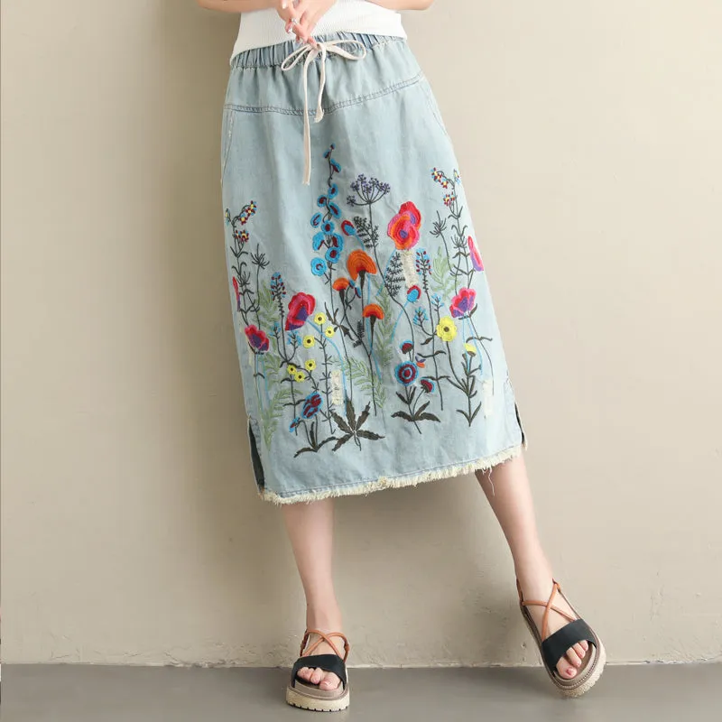 BABAKUD Autumn  Winter  Vintage Embroidery Denim Women's Skirt