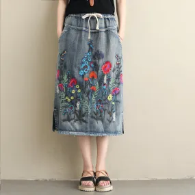 BABAKUD Autumn  Winter  Vintage Embroidery Denim Women's Skirt