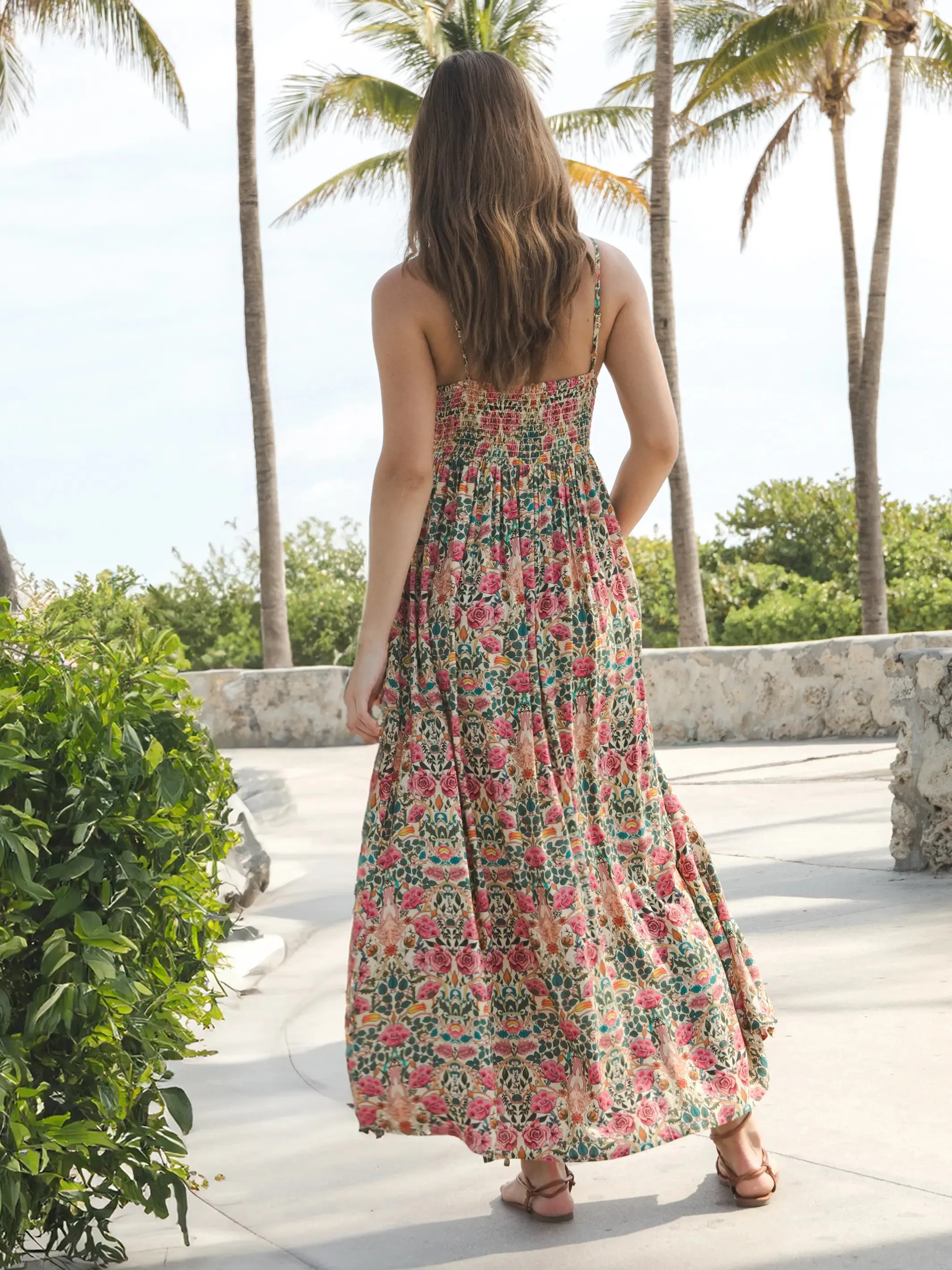 Bailey Maxi Dress - Cream Pink Rose