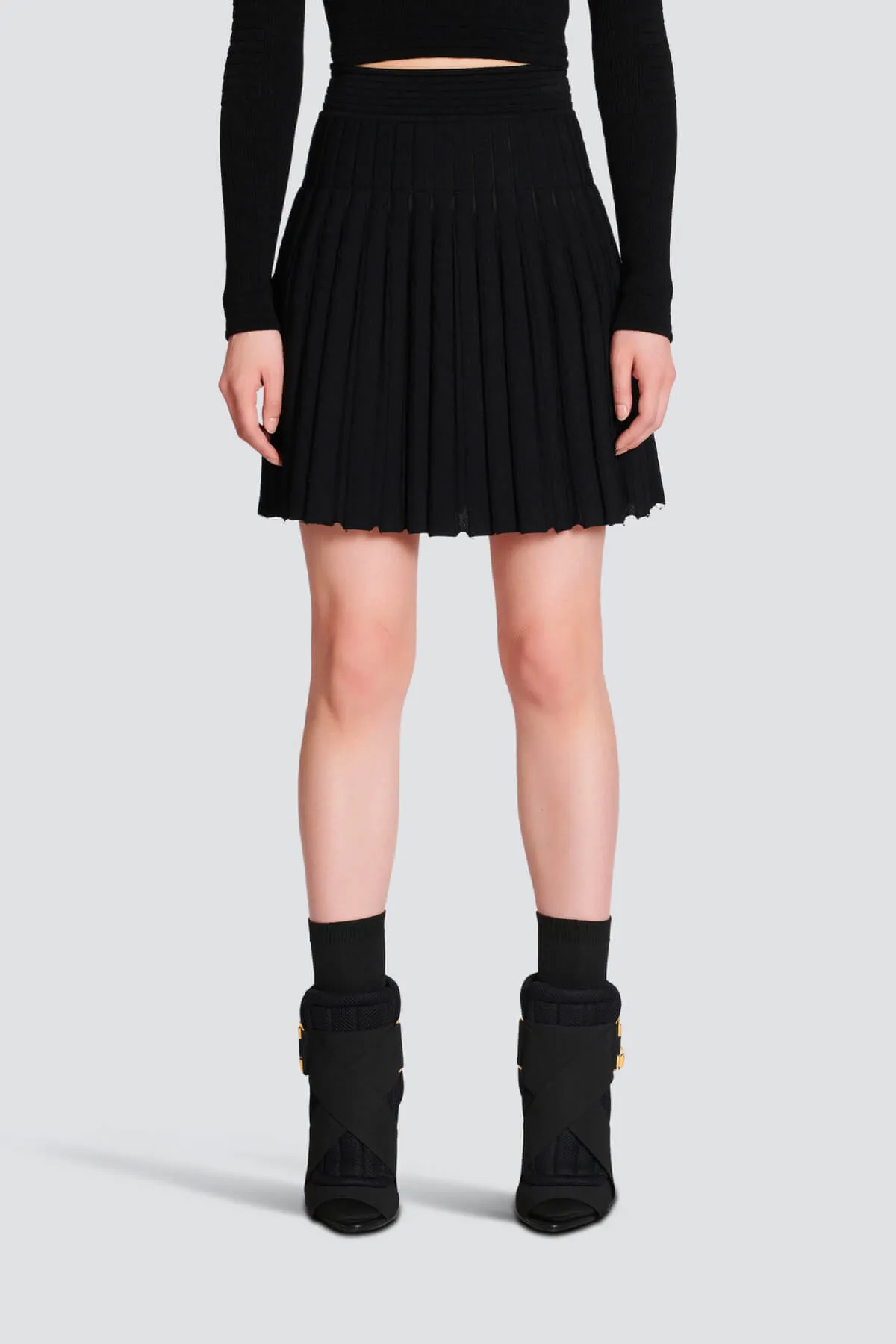 Balmain Pleated Knit Mini Skirt - Black