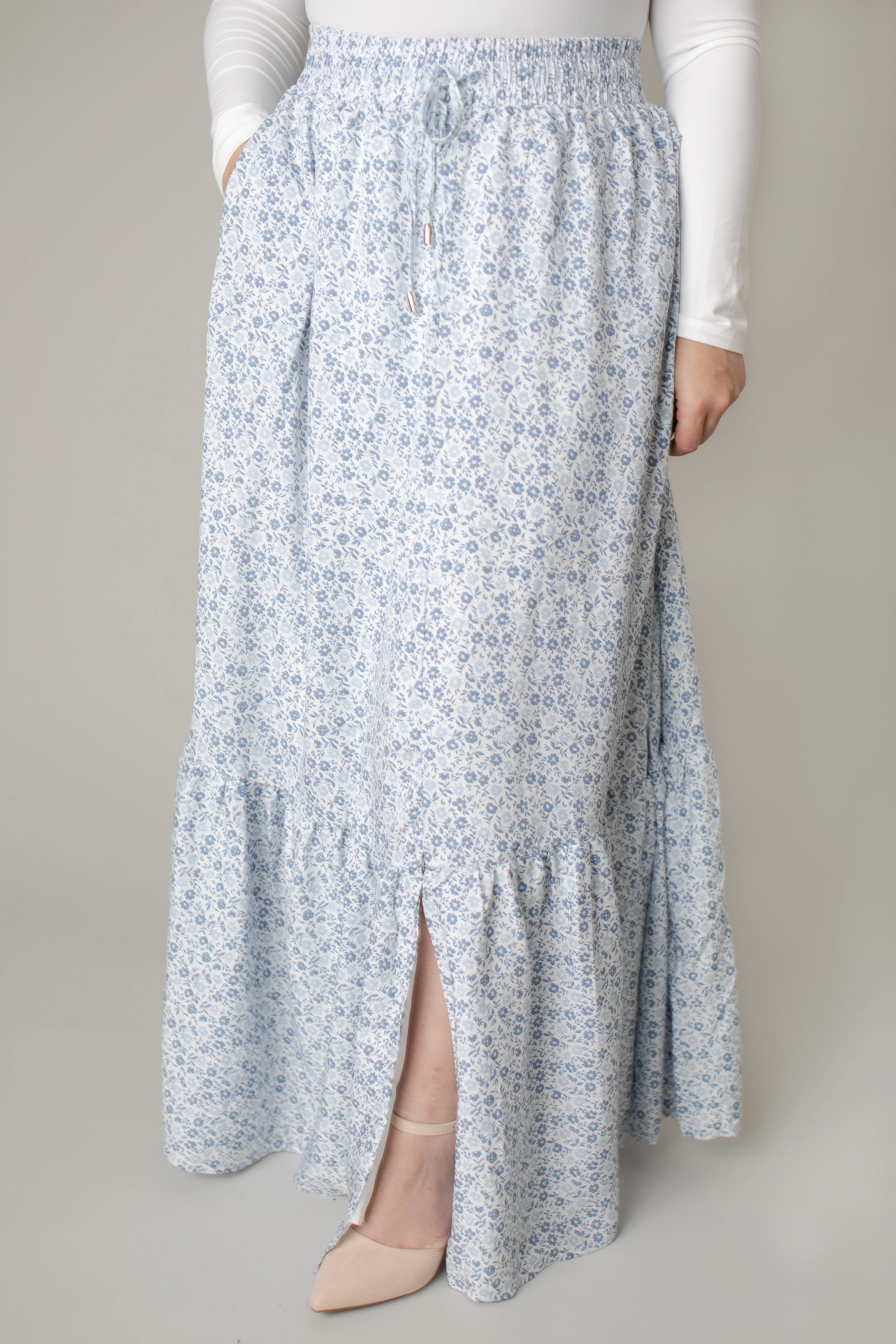 Bayleigh Drawstring Maxi Skirt in Denim Poppy