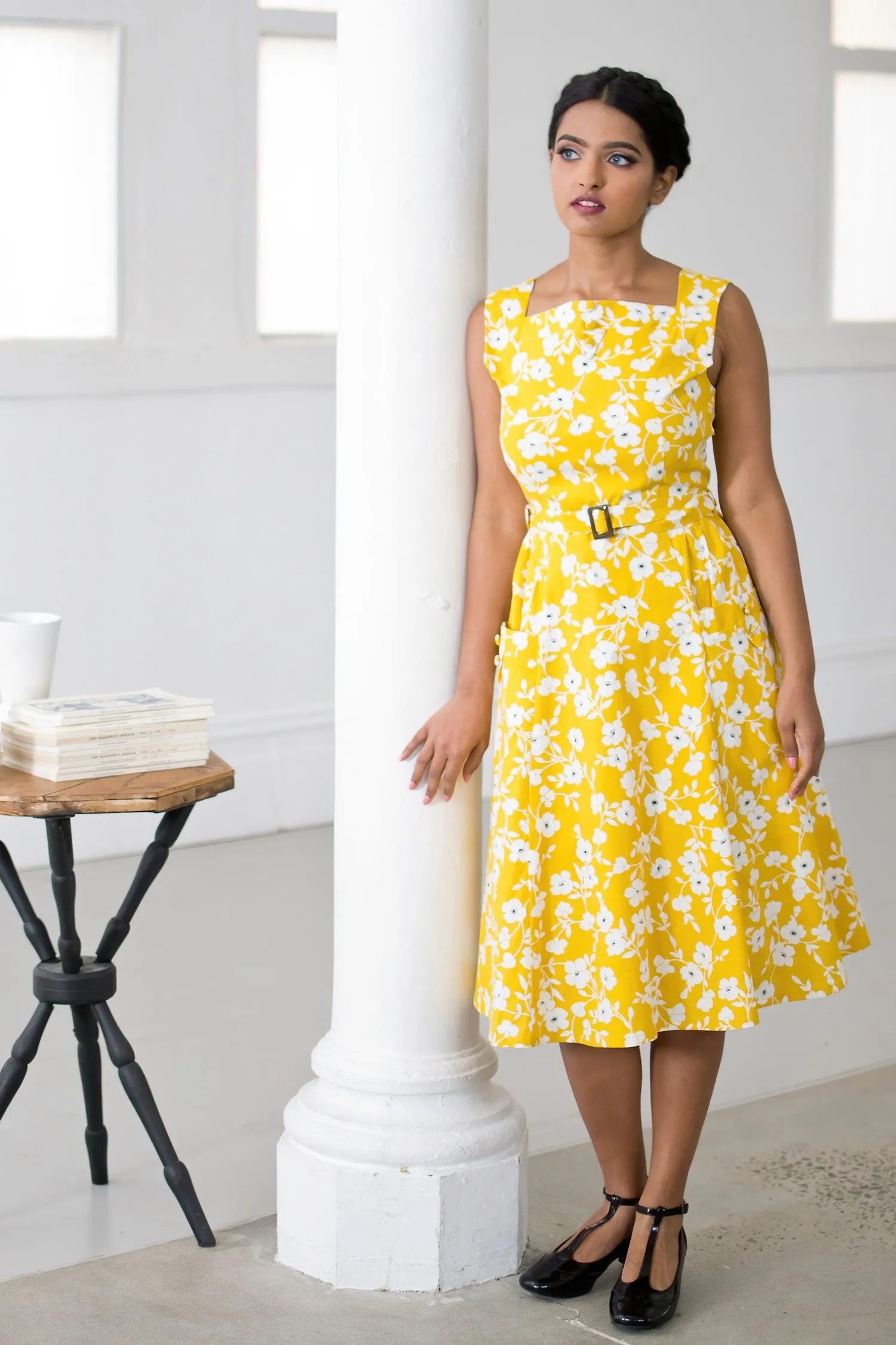 Bee Mustard & Cream Floral Dress