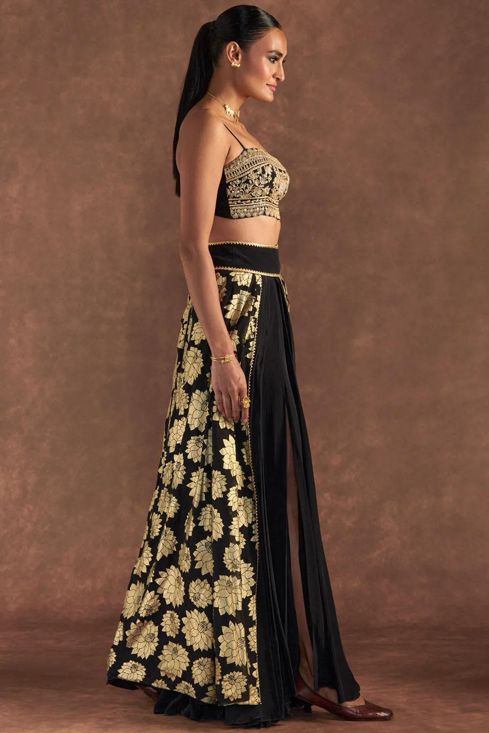 Black Berrybloom Layered Skirt Set