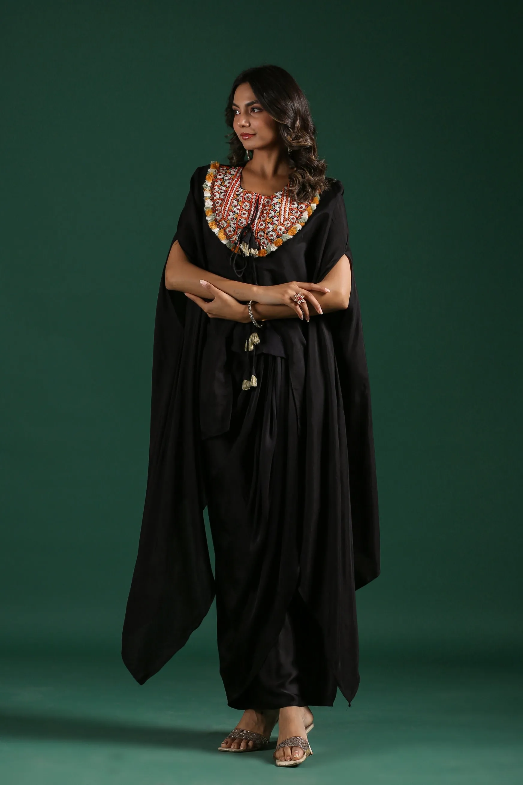 Black Embroidered Premium Silk Skirt Set