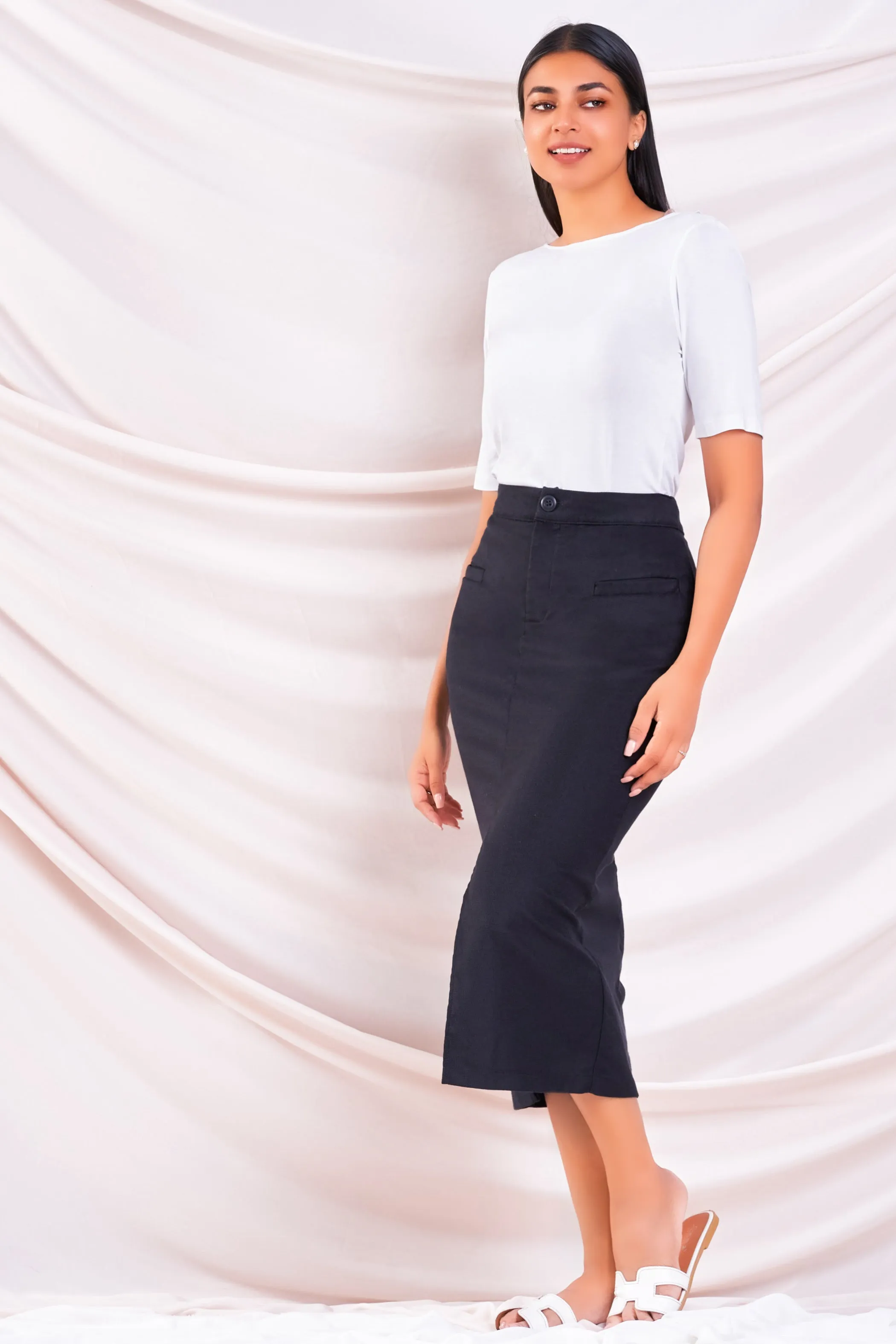 Black Linen Midi Skirt