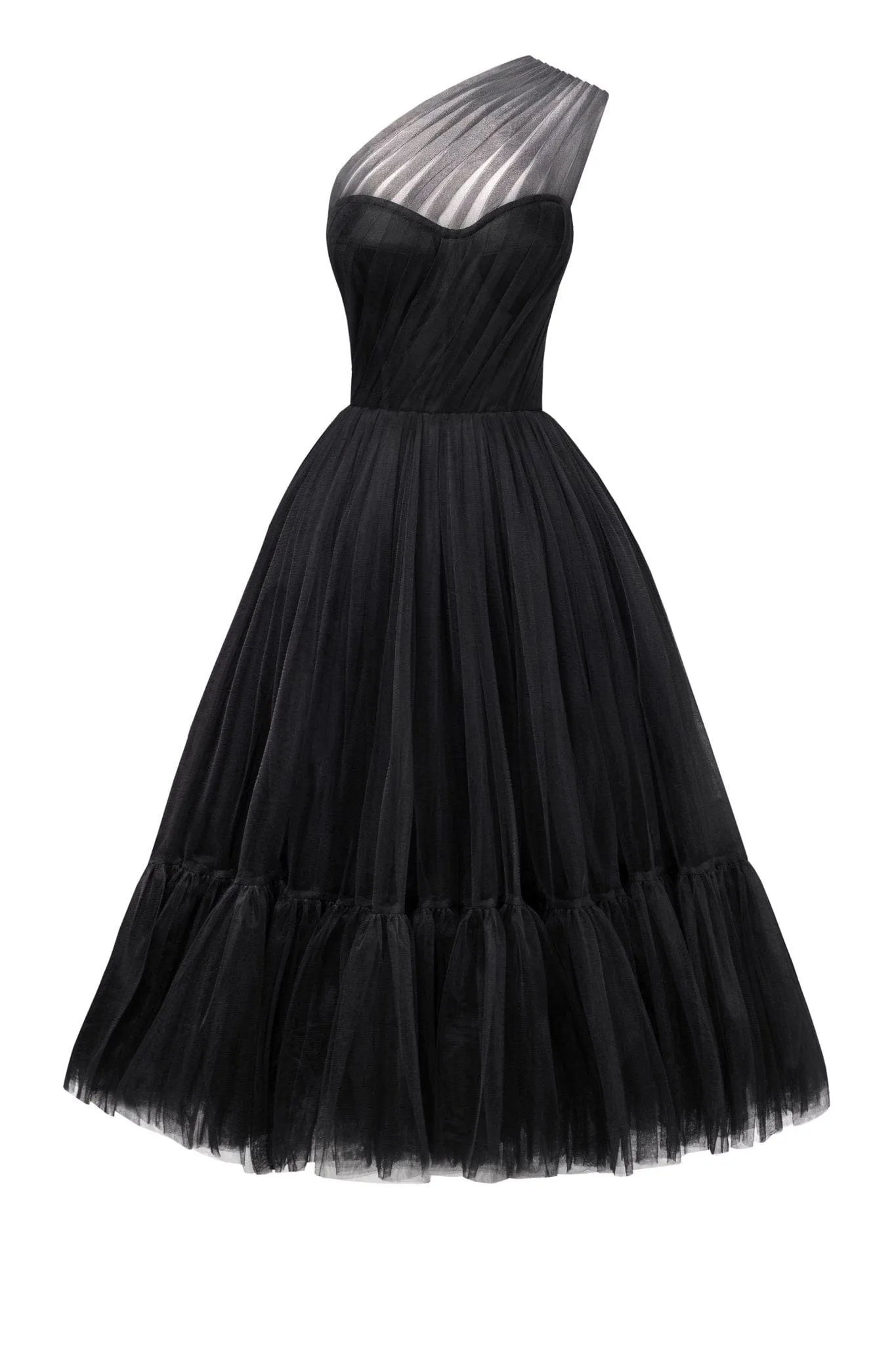 Black One-Shoulder Cocktail Tulle Dress