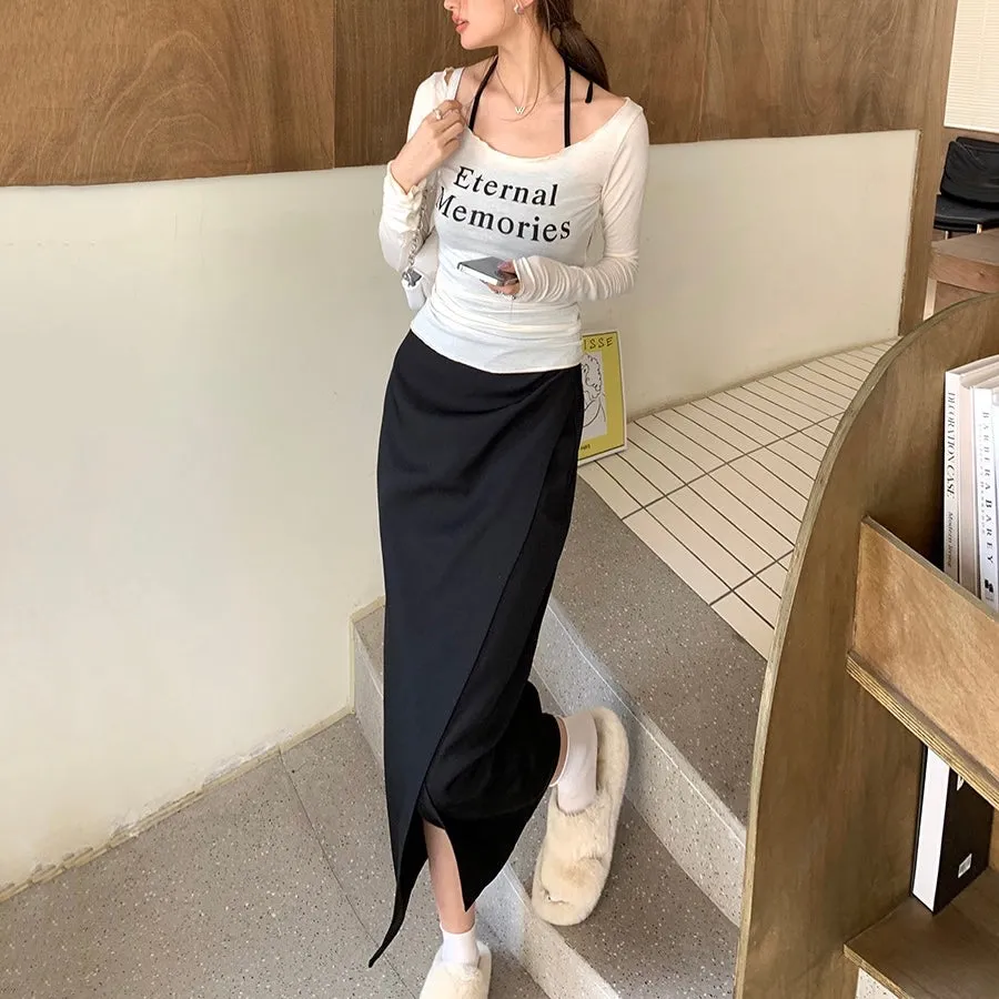 Black Slit Long Skirt