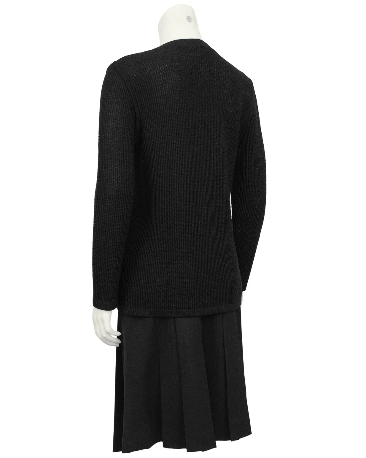 Black Wool Cardigan and Gabardine Skirt Ensemble