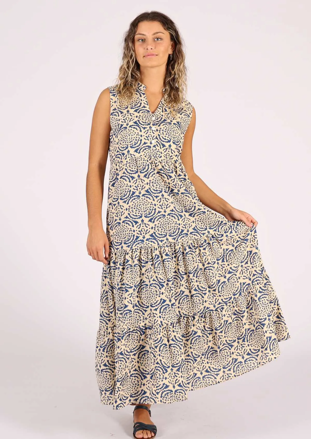 Boho Tiered Maxi Dress Dahlias for Days