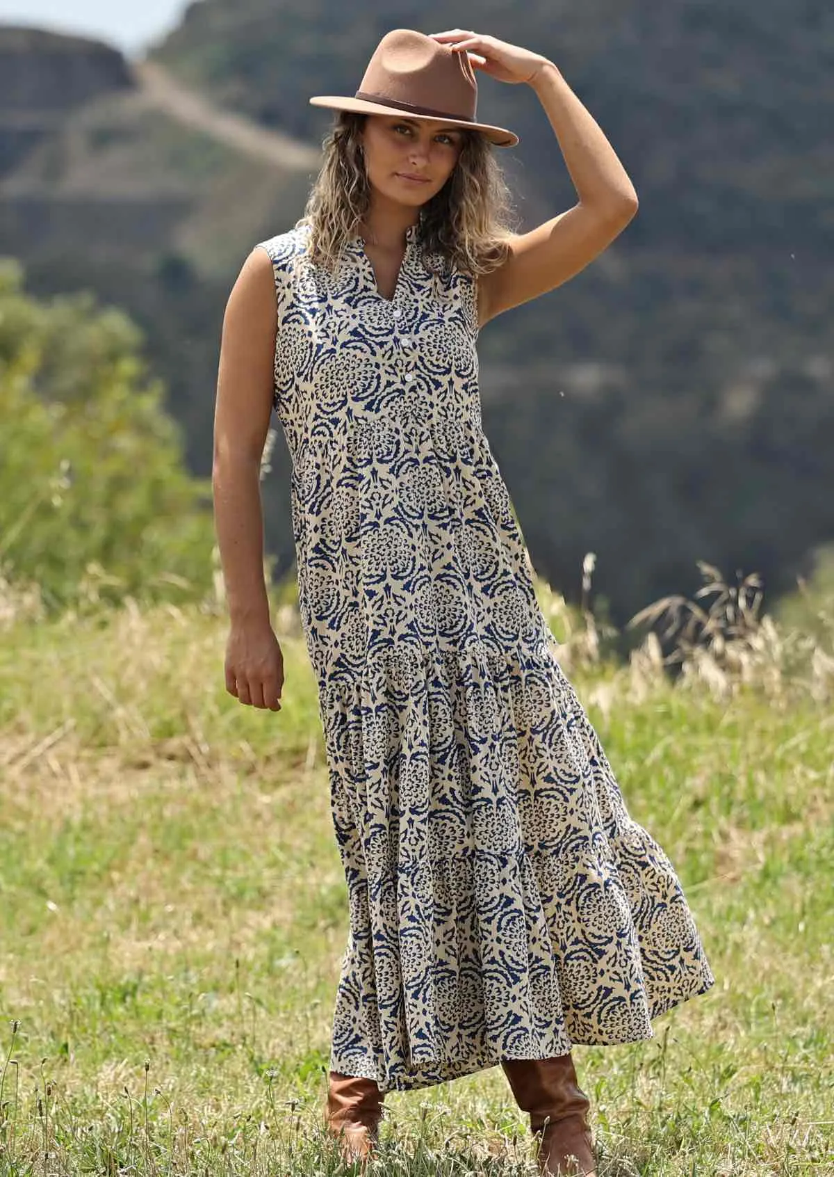 Boho Tiered Maxi Dress Dahlias for Days