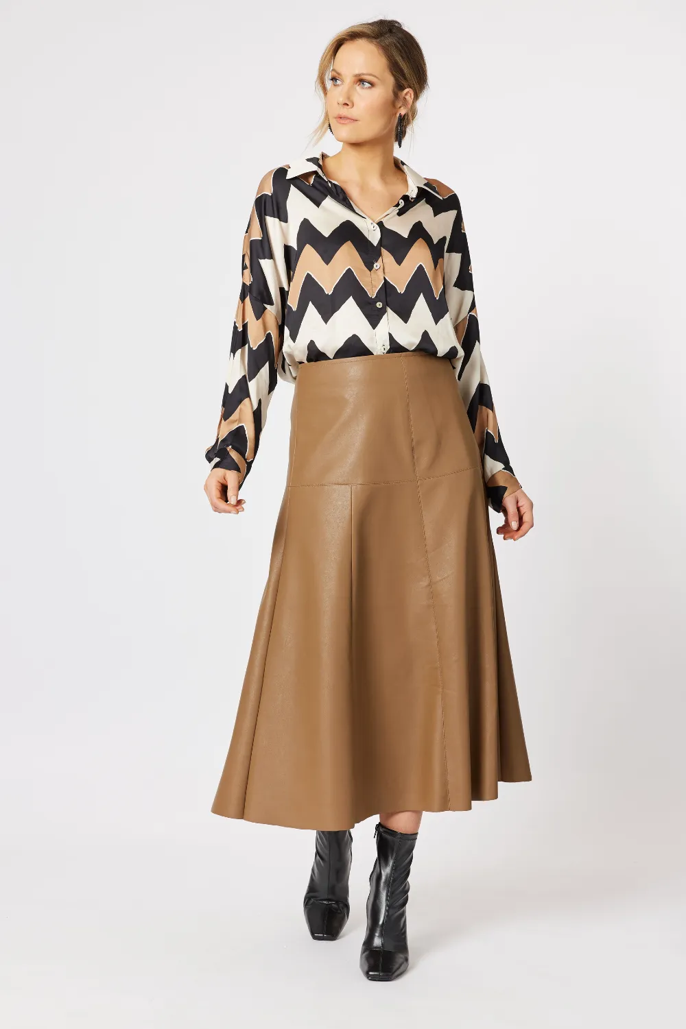 Brooke Vegan Leather Skirt | Coffee