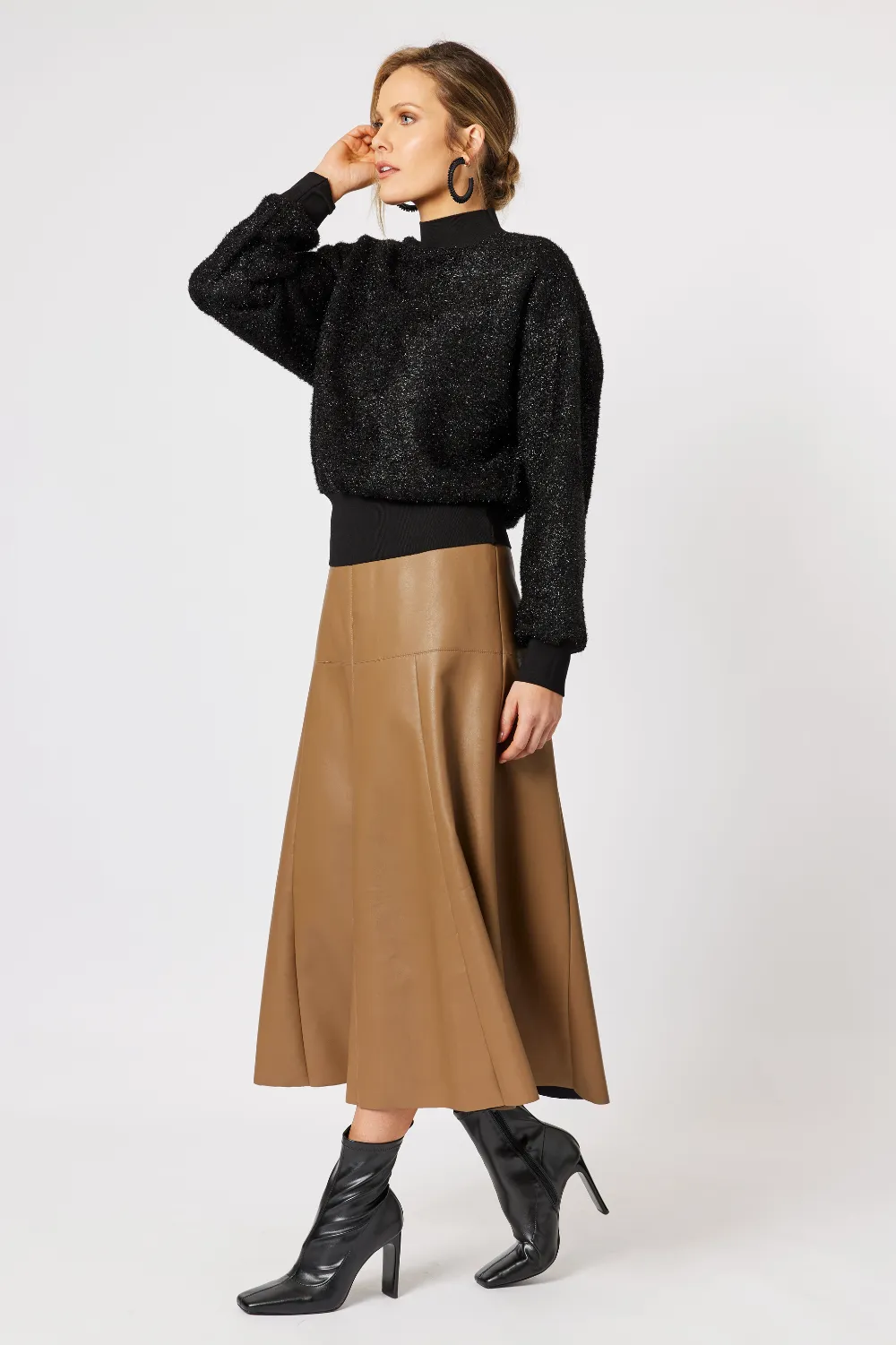 Brooke Vegan Leather Skirt | Coffee