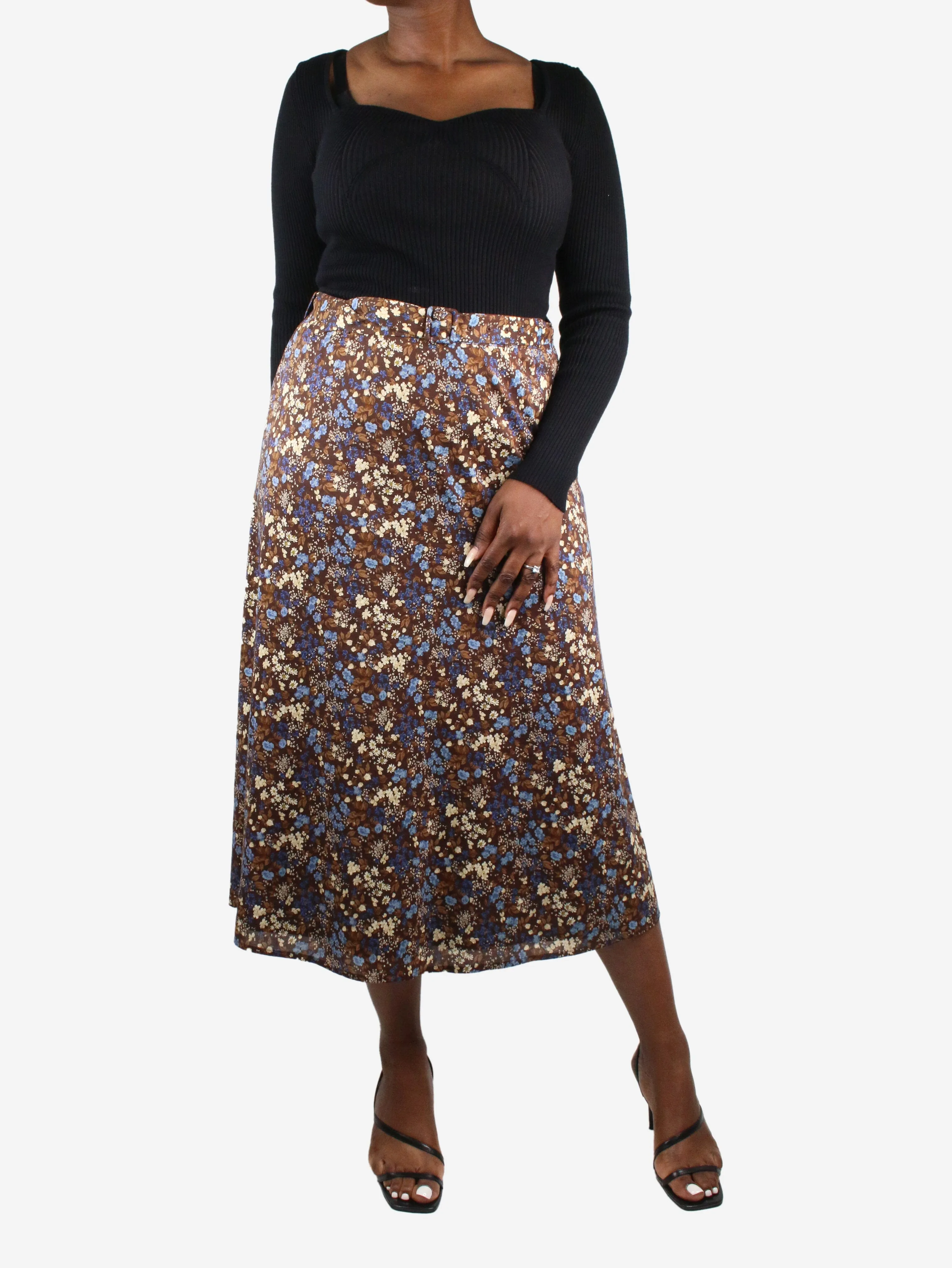 Brown floral printed midi skirt - size US 10