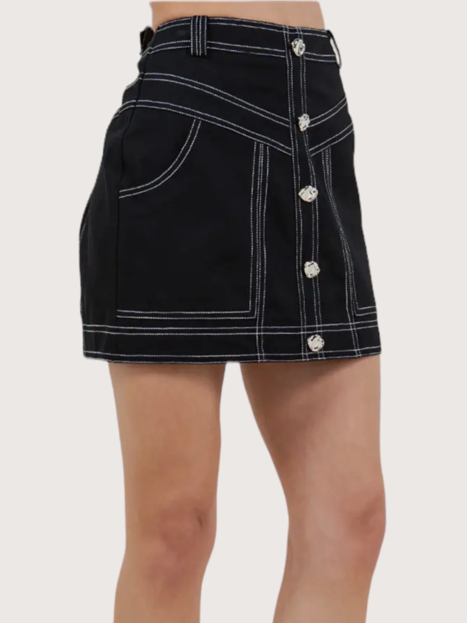 Button Front Mini Skirt