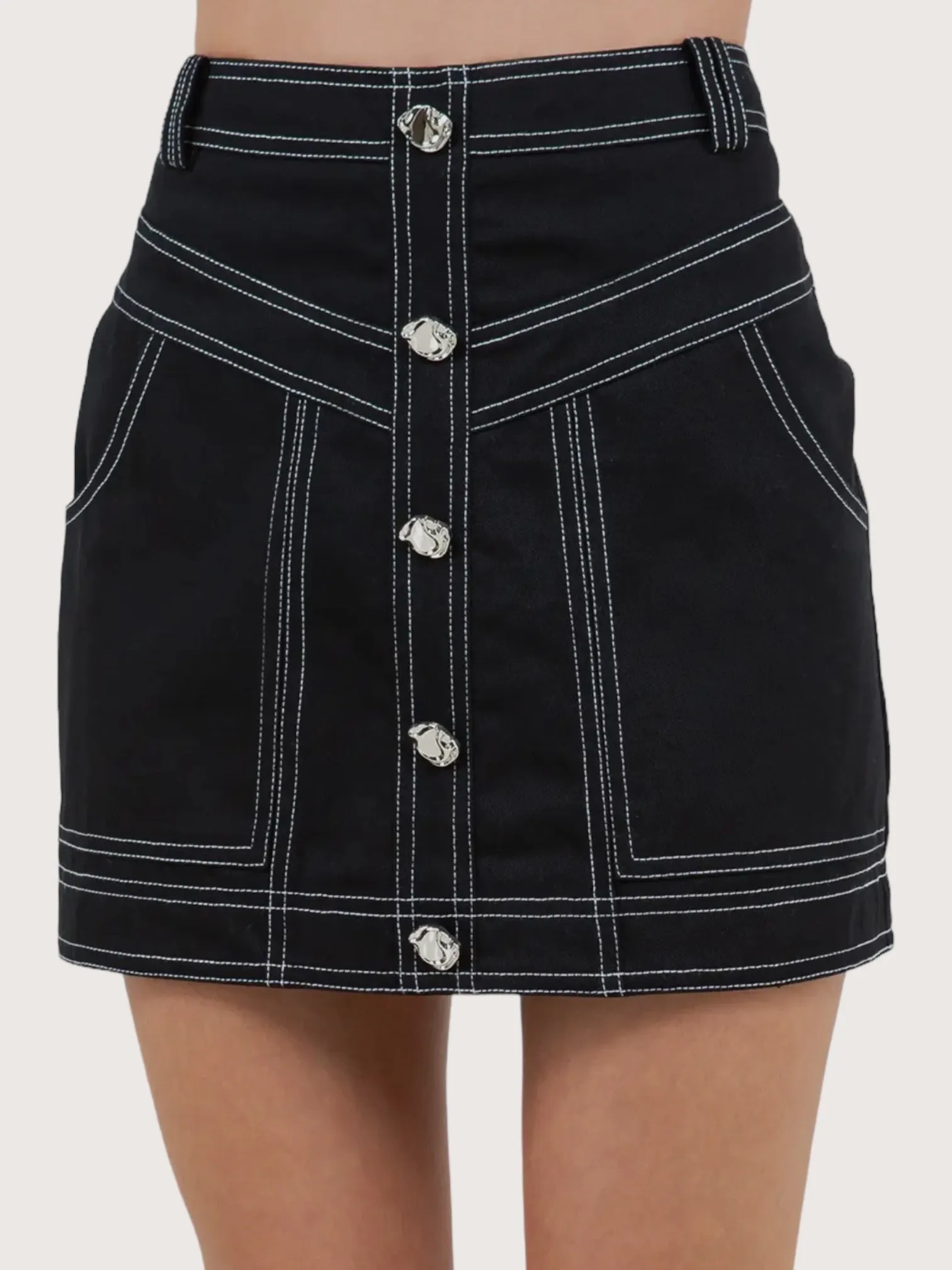 Button Front Mini Skirt