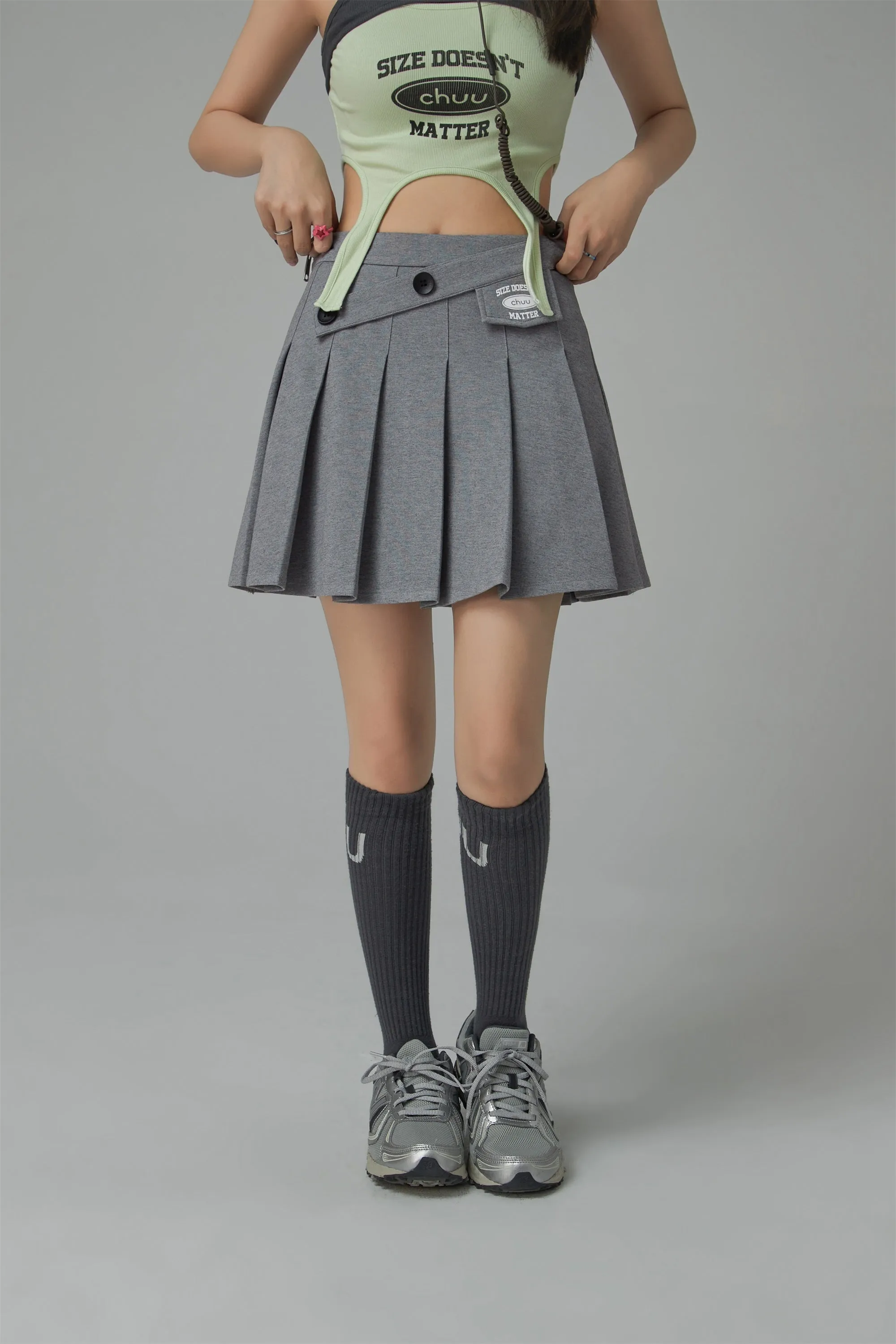 Button Pleated Skirt