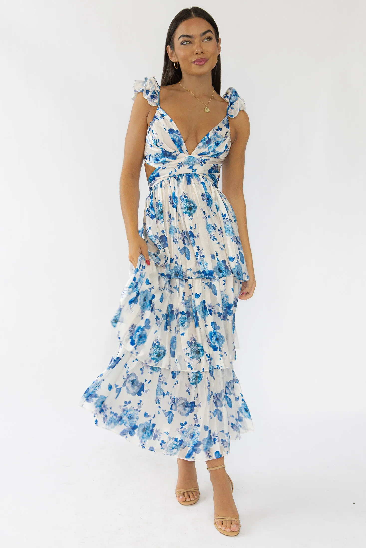 Carmen Blue Floral Maxi Dress