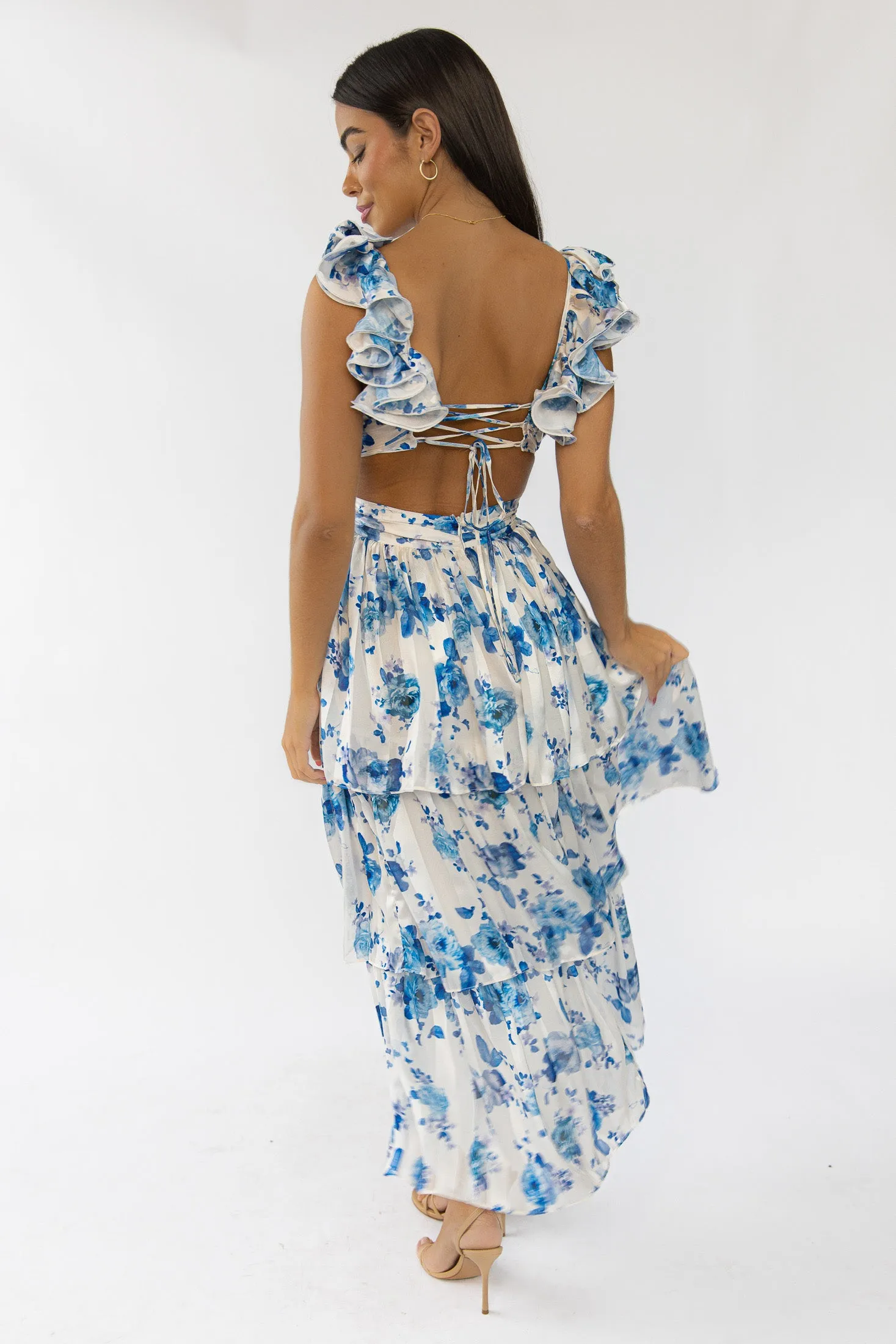 Carmen Blue Floral Maxi Dress