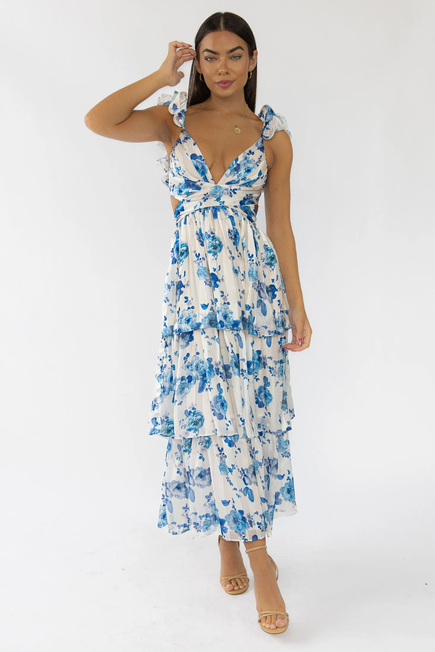 Carmen Blue Floral Maxi Dress